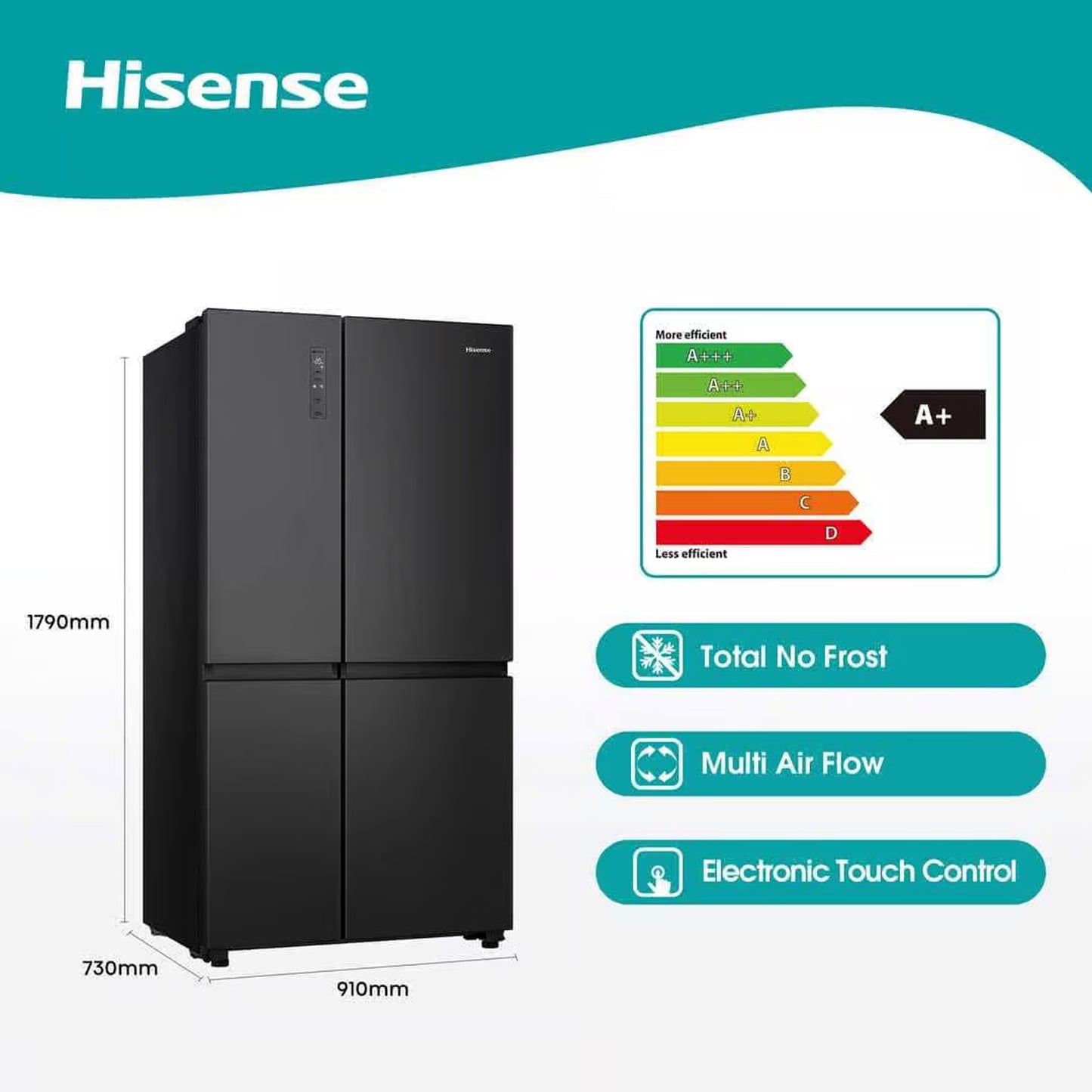 Hisense 631Lt Side By Side Refrigerator Black