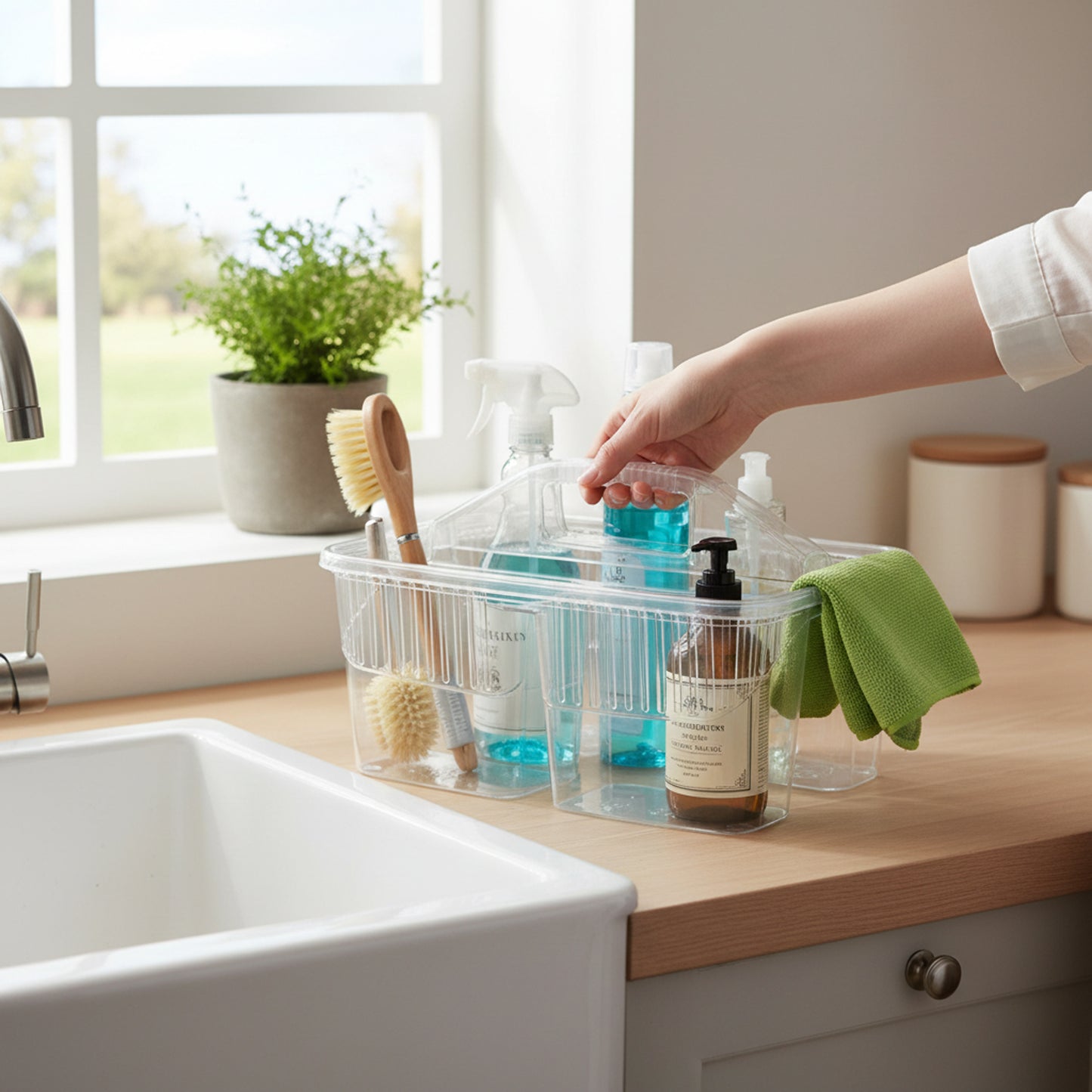 Classy Cleaning Supplies Basket Clear