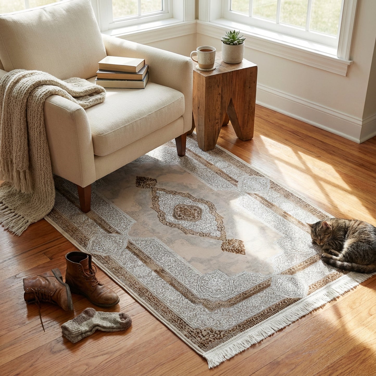 1 x 1.5m Persian-inspired Medallion Design Carpet Multicoloured