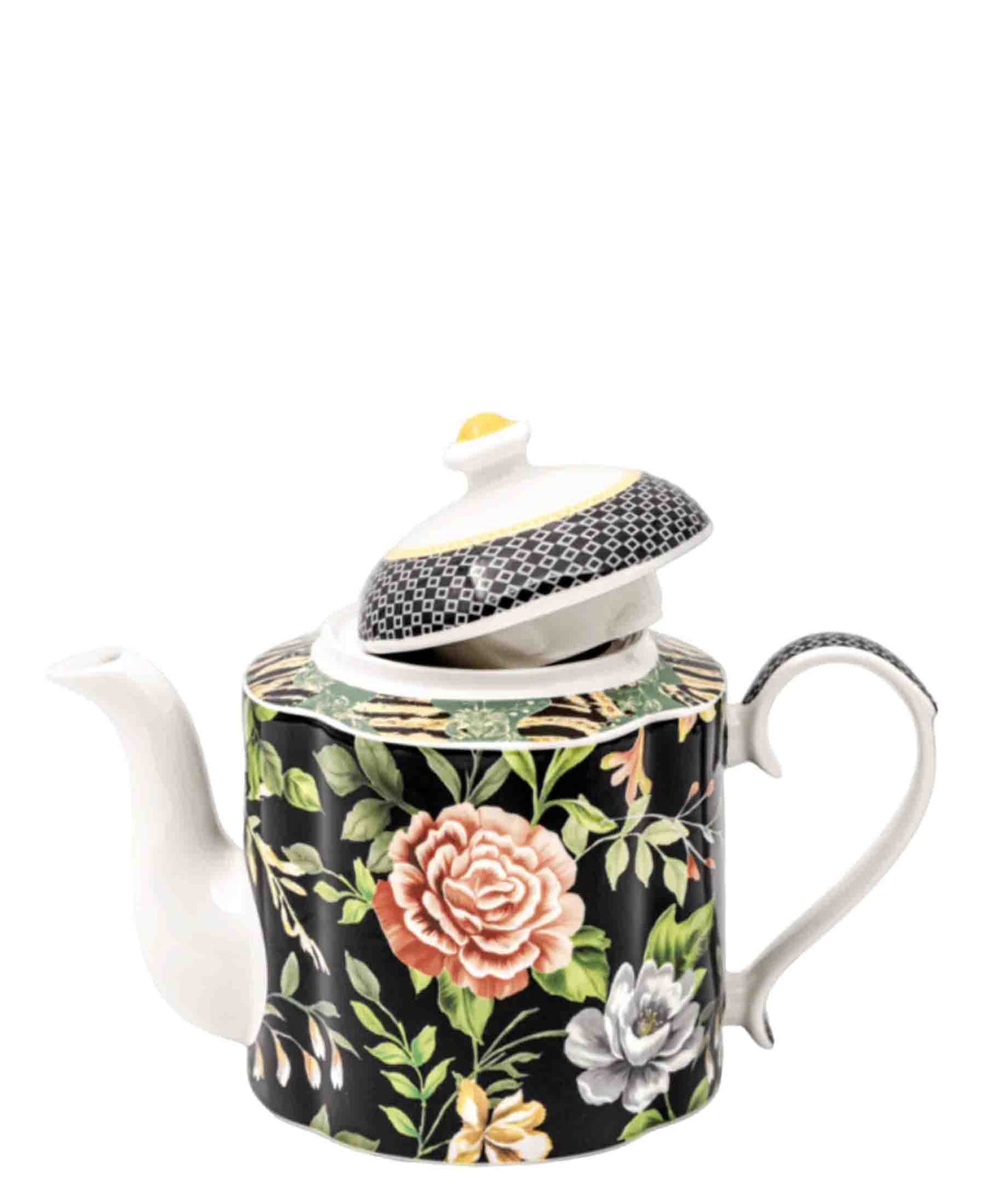 Jenna Clifford Botanica Rose Teapot - Black & White