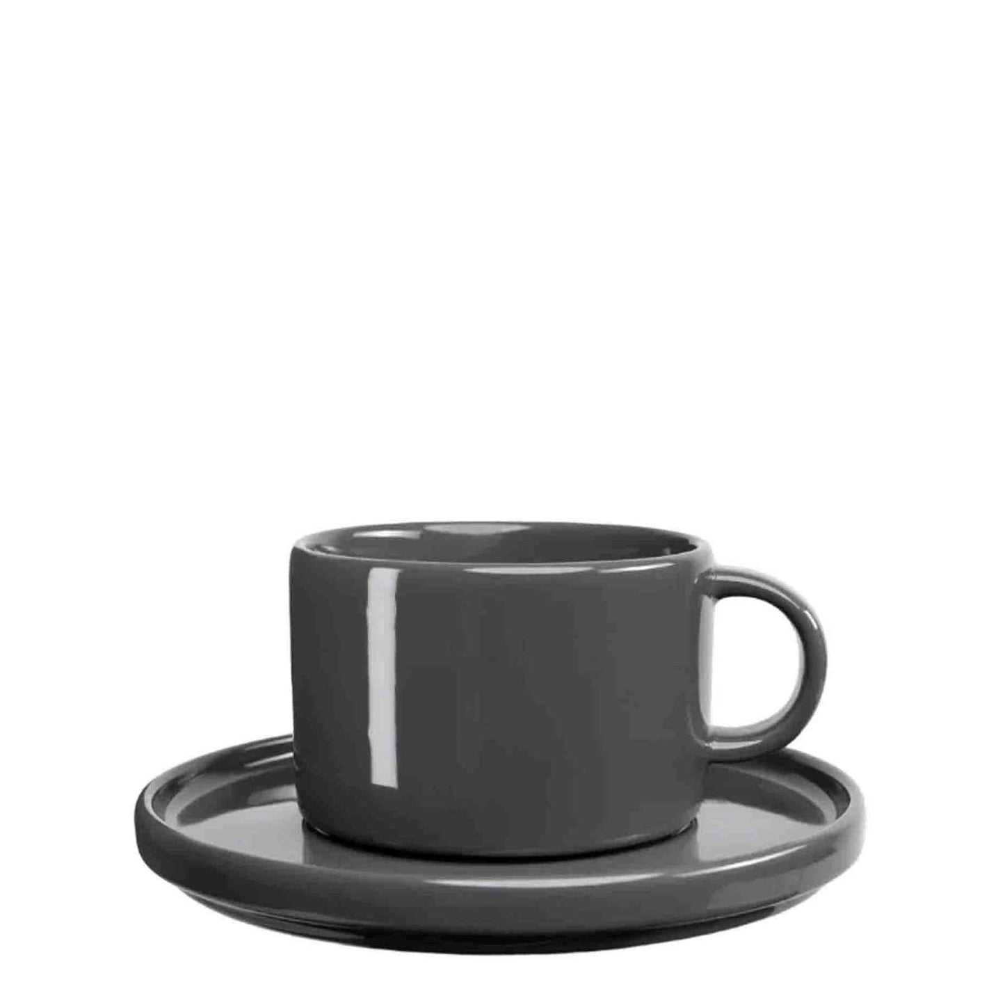Jenna Clifford Flat Stackable Cup & Saucer - Dark Grey