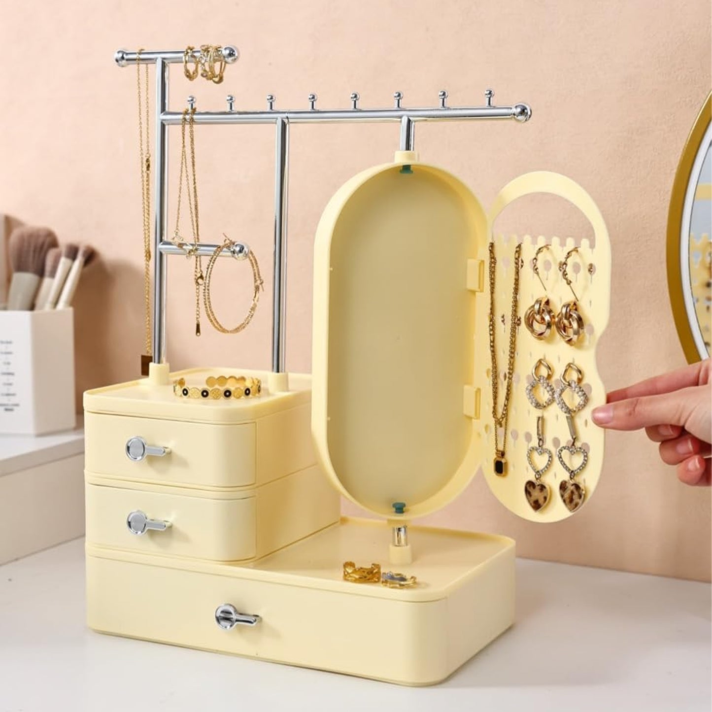 Antalya Jewelry Organizer Stand with HD Mirror Yellow