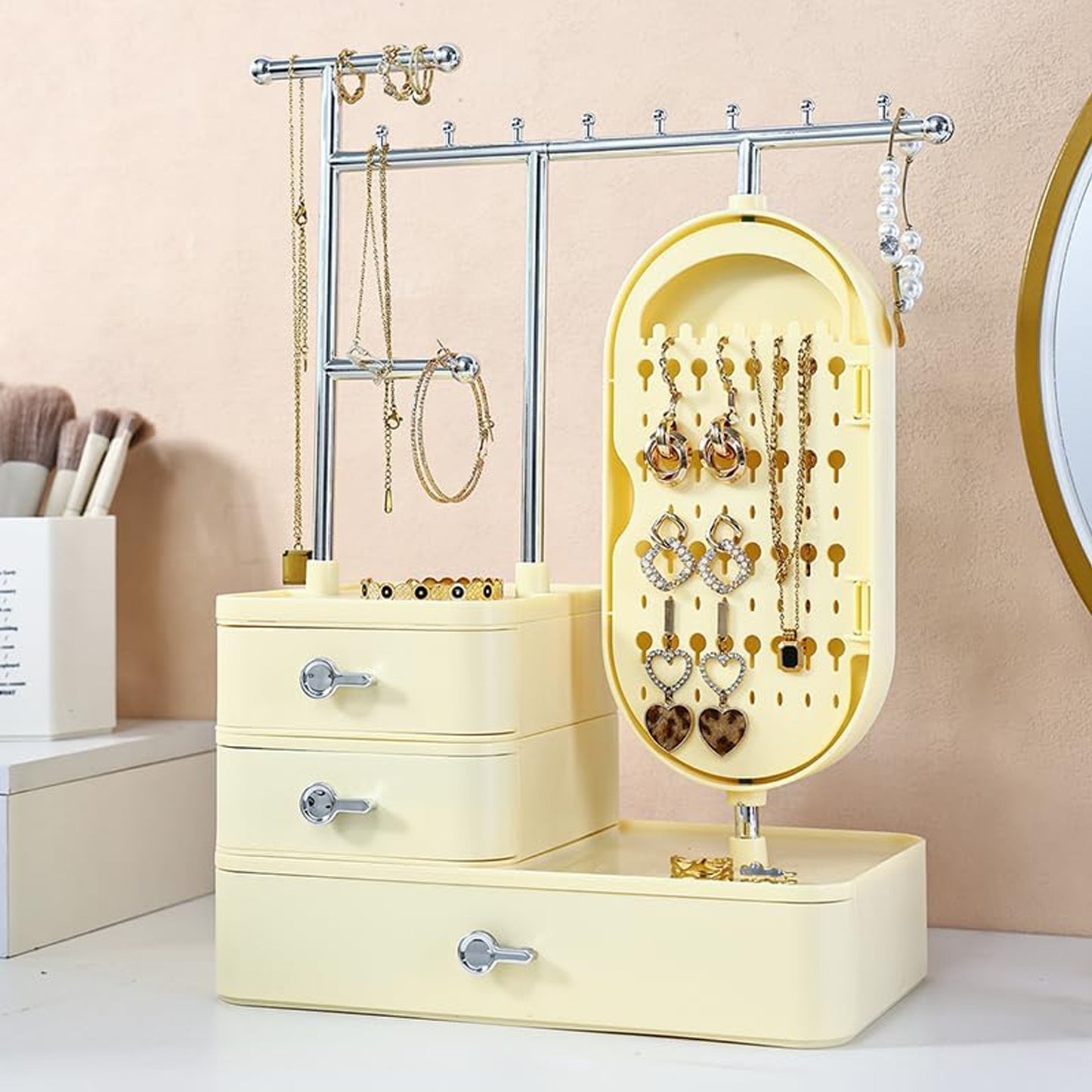 Antalya Jewelry Organizer Stand with HD Mirror Yellow