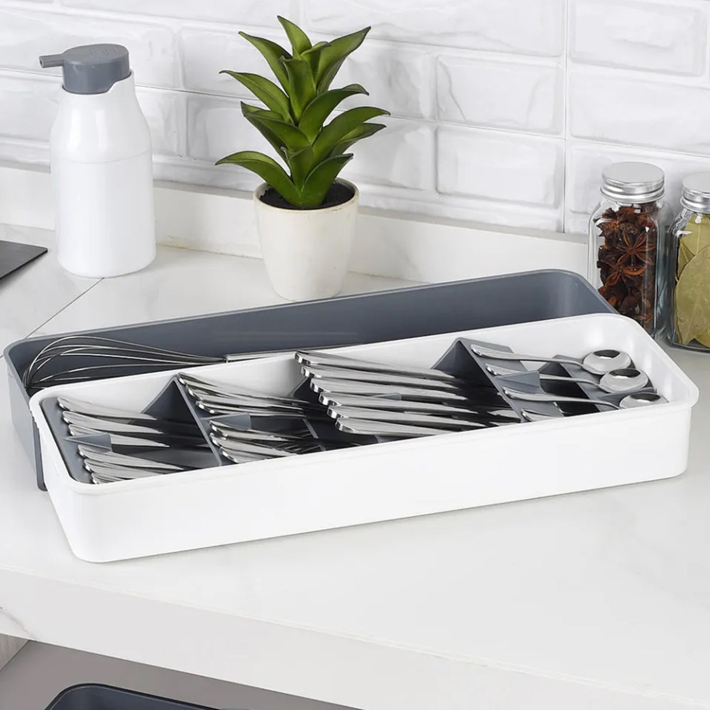Aqua Kitchen Drawer Organizer Grey & White
