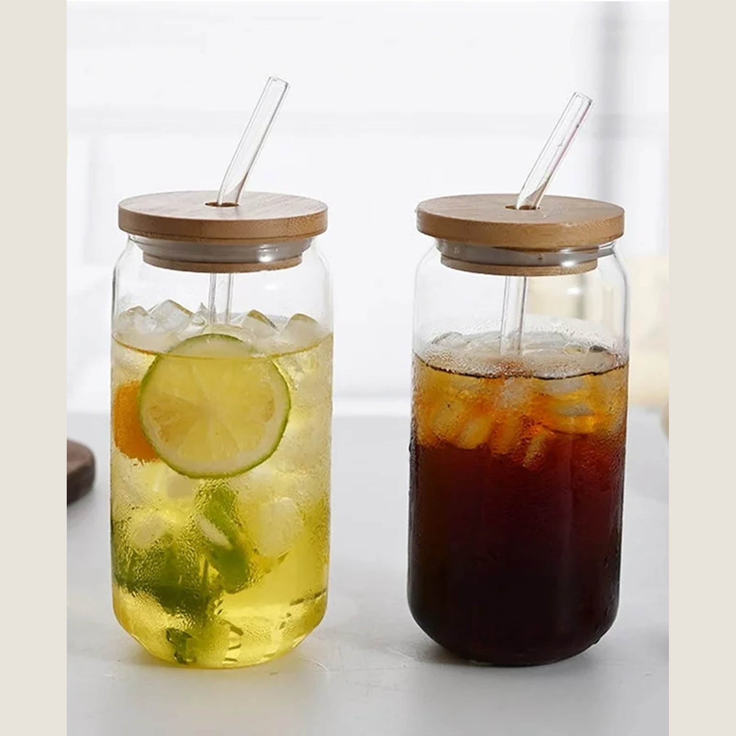 Kitchen Life 350ml Can Shaped Glass with Wooden Lid - Clear
