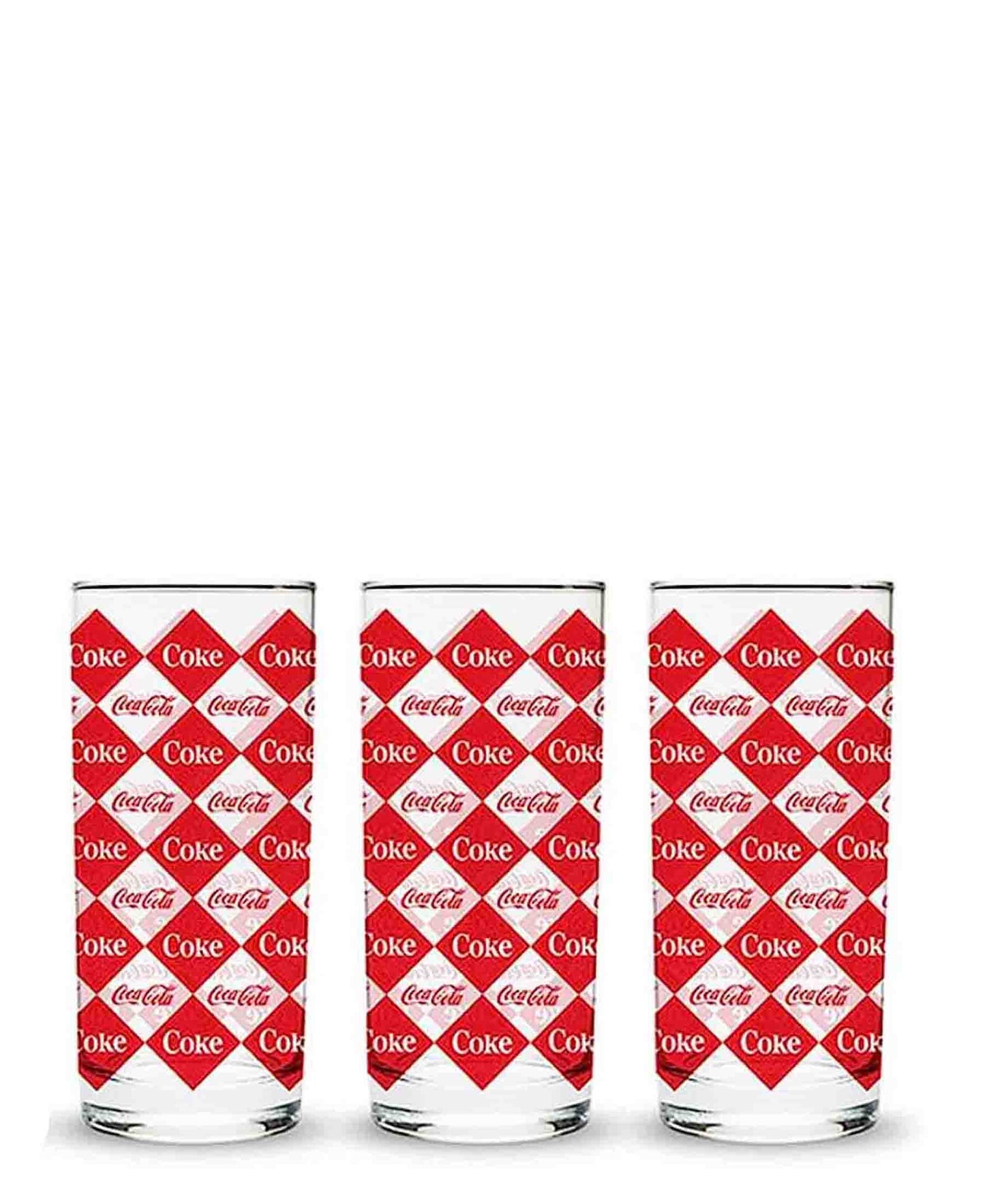 Kitchen Life Coca Cola 3 Piece Hi Ball Diamond Print Set - Clear & Red