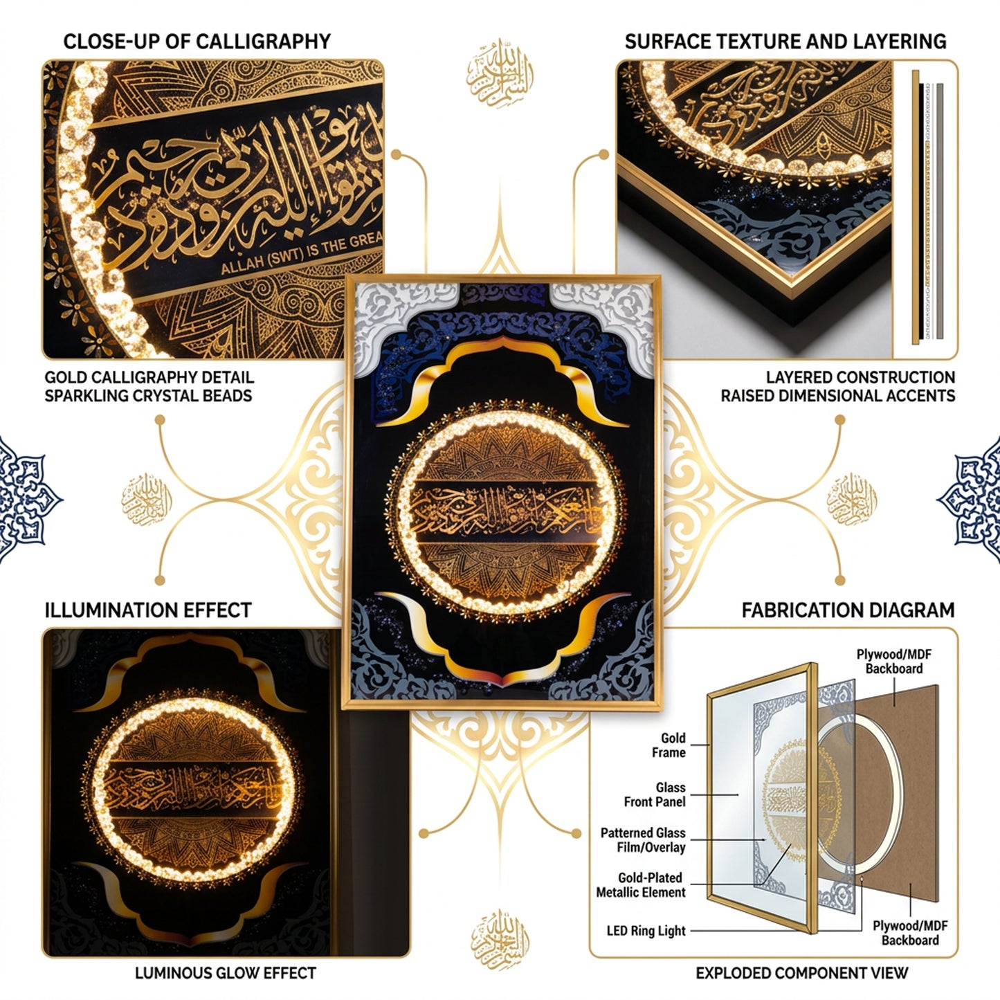 LED 50 x 90cm Ayatul Kursi Frame Multicoloured