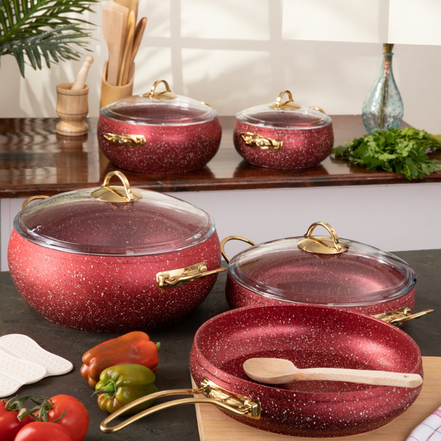 Leydi Elite 9 Piece Cookware Set Red