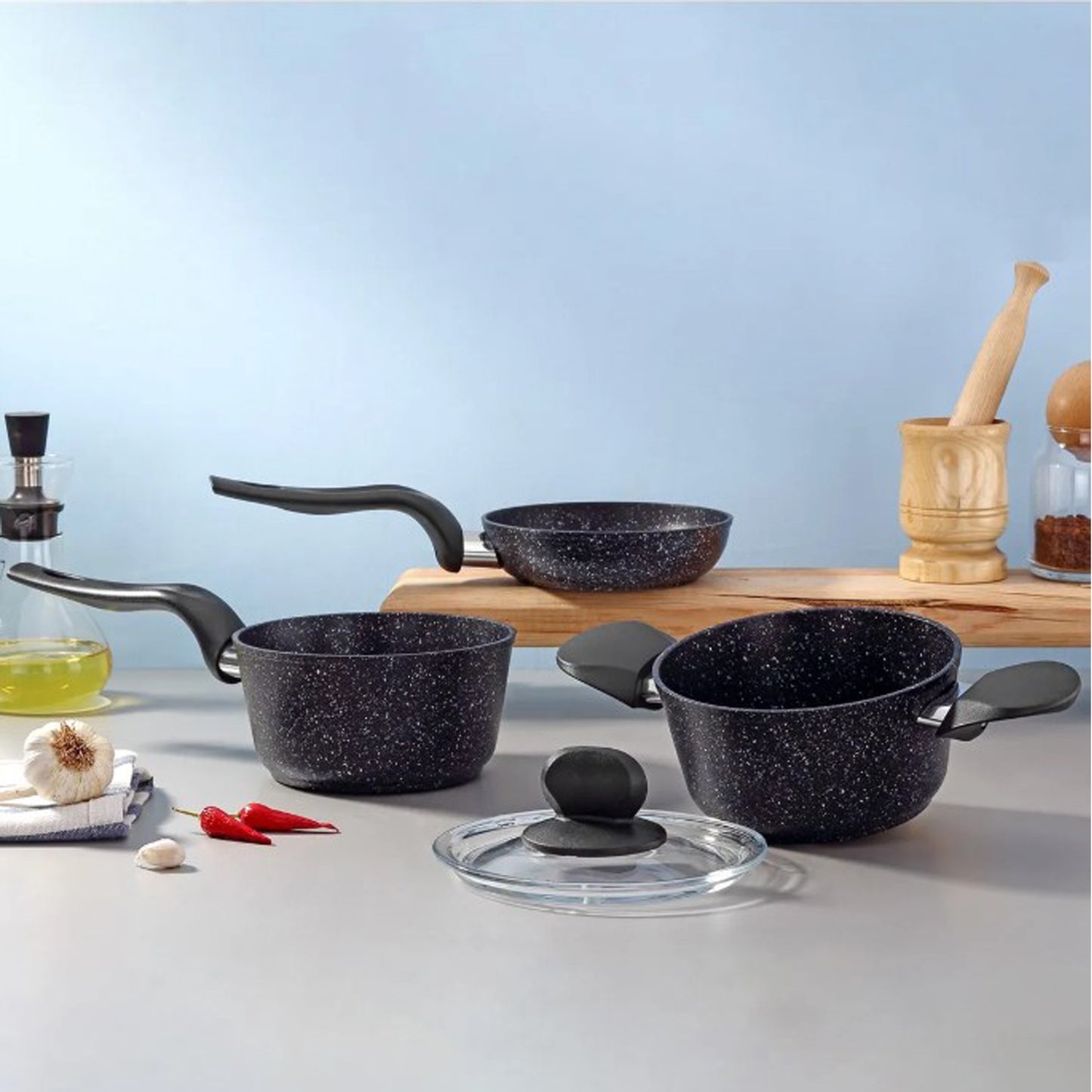 Leydi 4 Piece Mini Granite Cookware Set Black