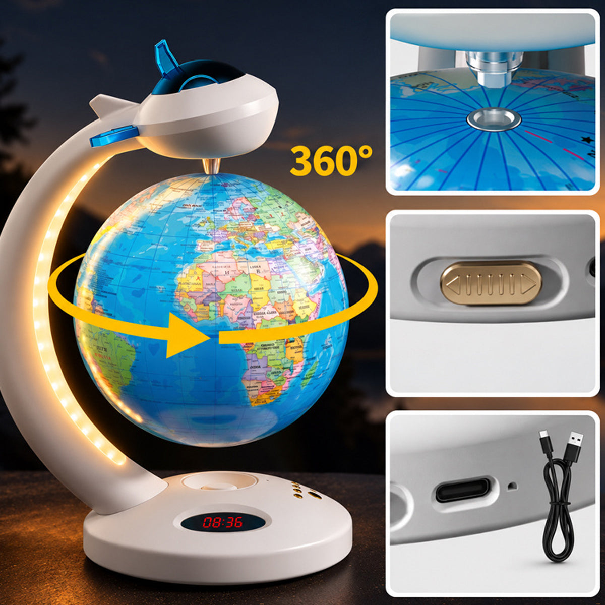 Magnetic Levitation Globe with Bluetooth Speaker & USB White