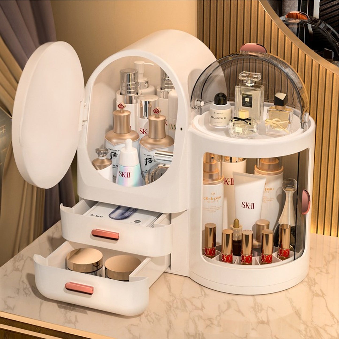 Antalya Cosmetics Storage Organizer with LED Lighted Mirror White