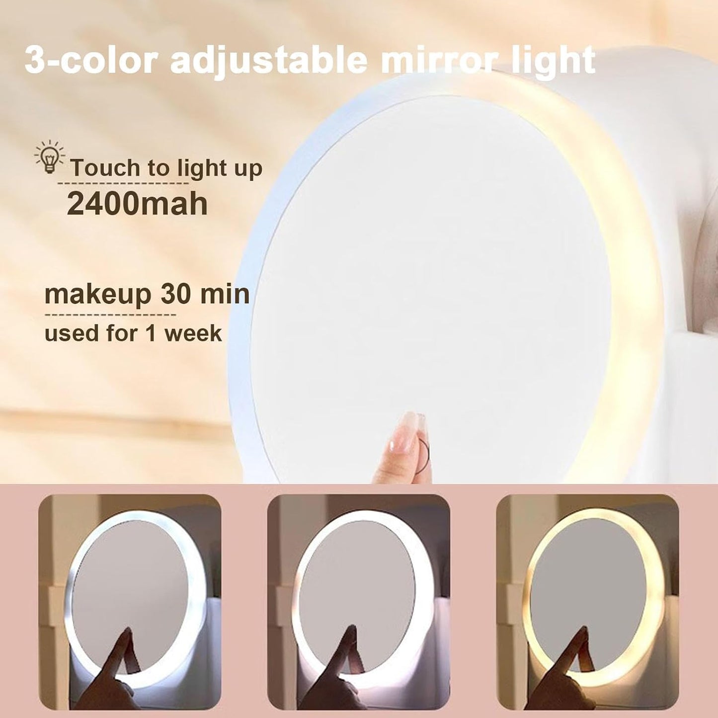 Antalya Cosmetics Storage Organizer with LED Lighted Mirror White