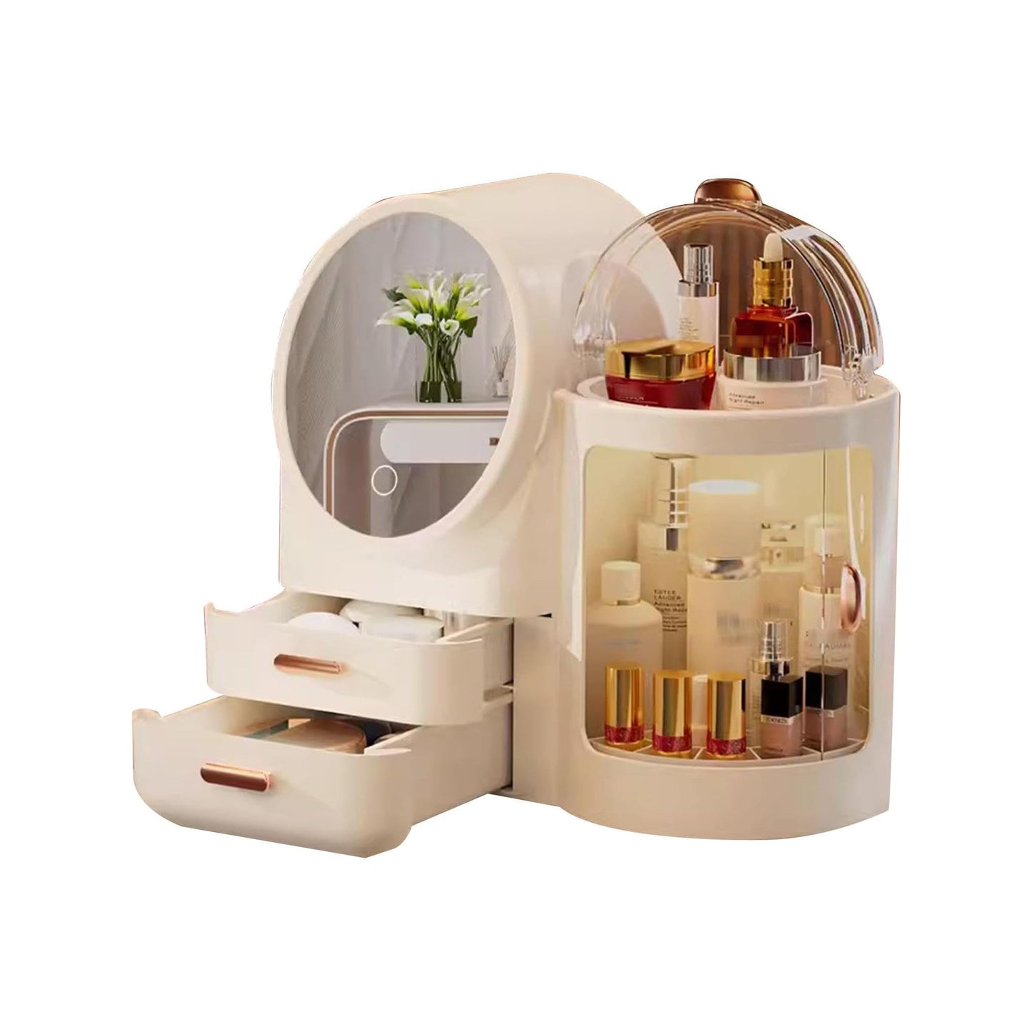 Antalya Cosmetics Storage Organizer with LED Lighted Mirror White