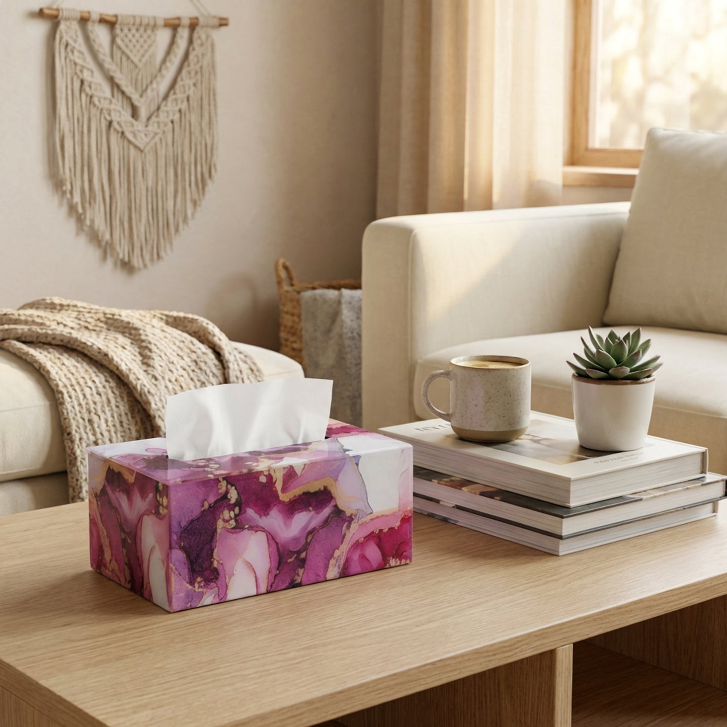 Marble Design Tissue Box Pink