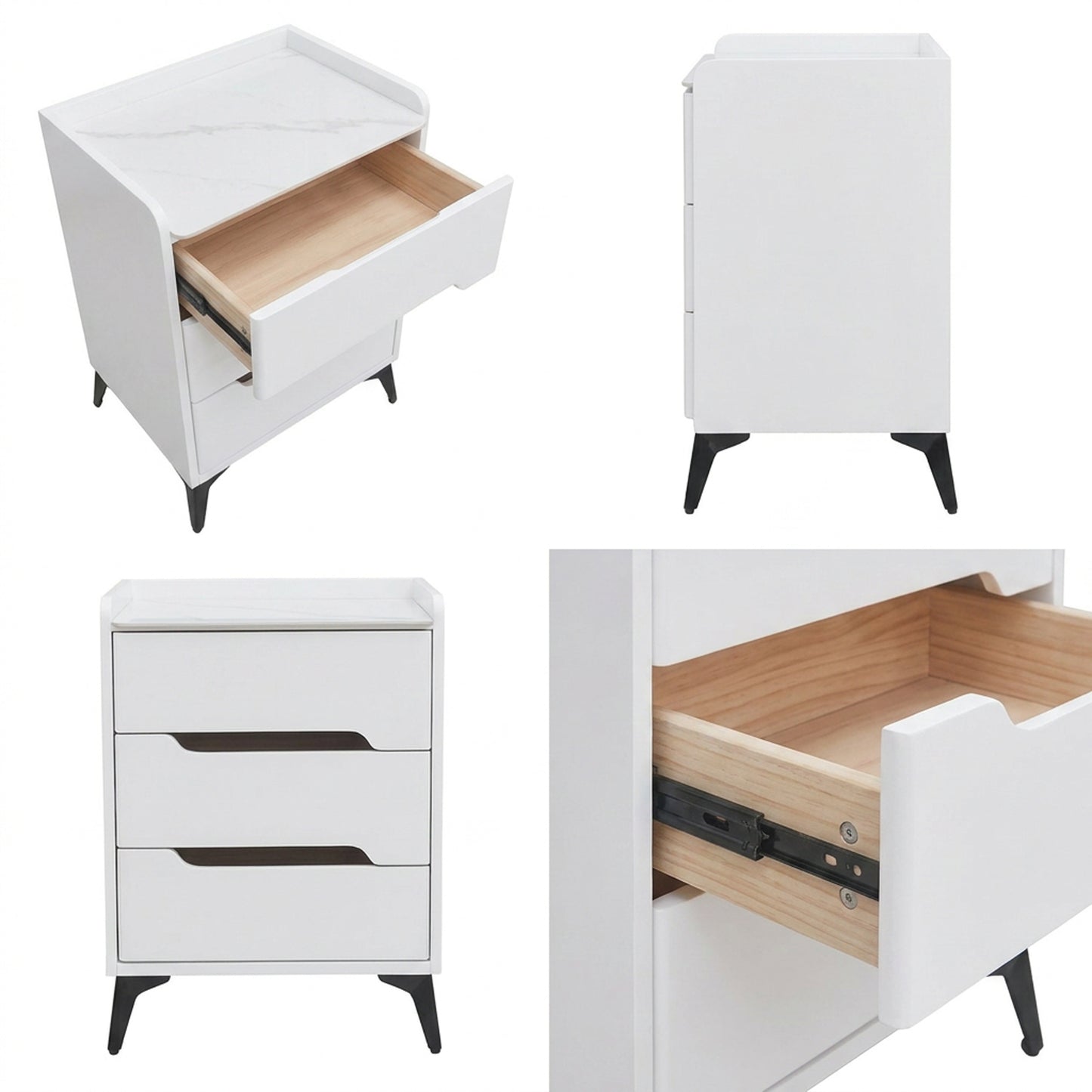 Marble Top 3 Drawer Nightstand White