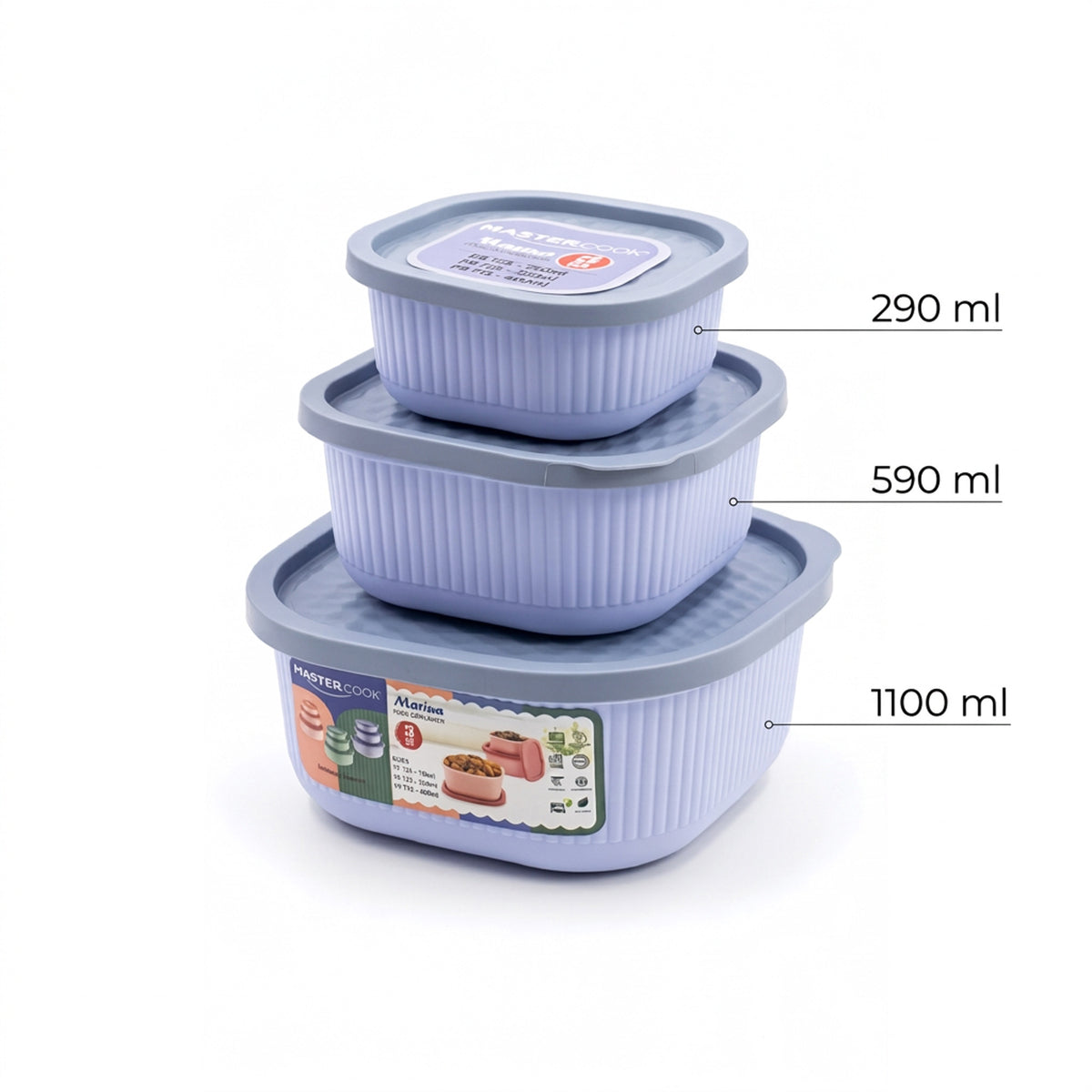 Mastercook Marina 3 Piece Square Container Set Blue