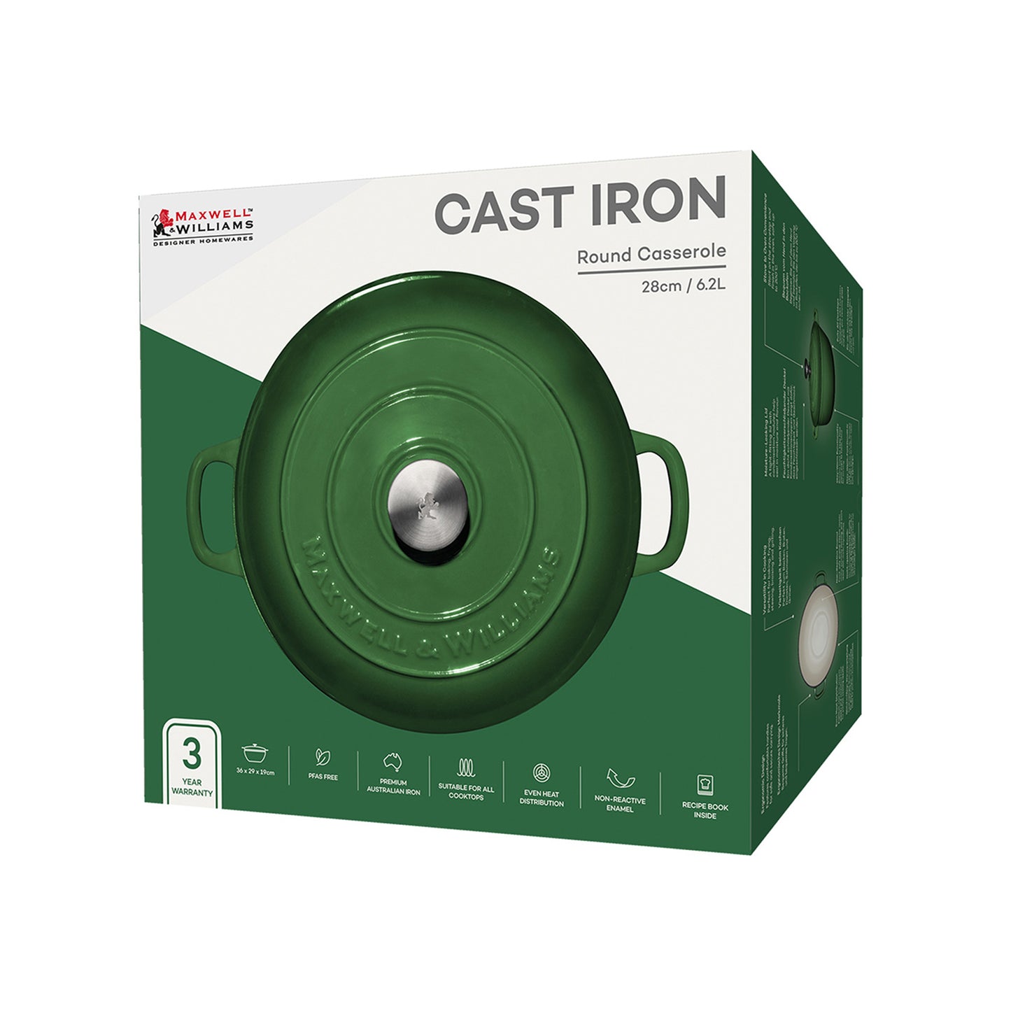 Maxwell & Williams Cast Iron 6.2Lt Round Casserole English Racing Green