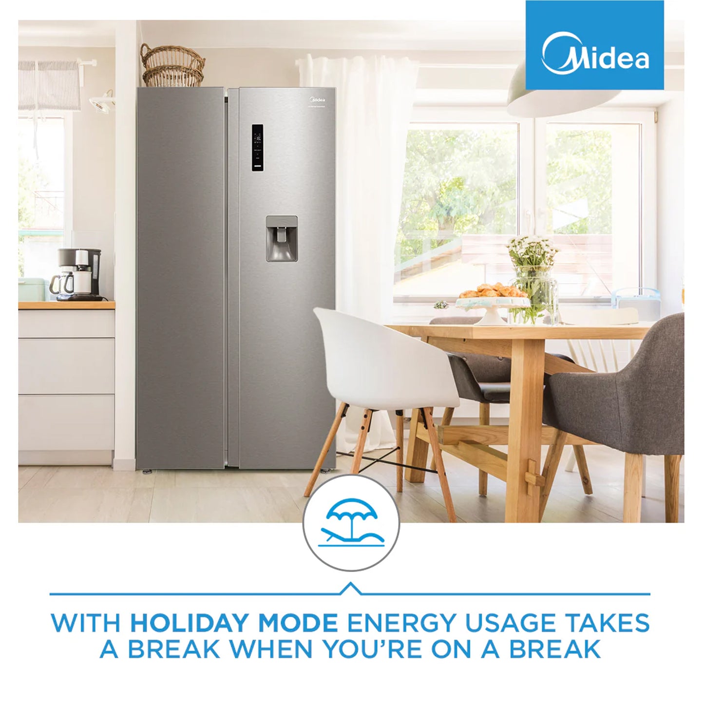 Midea 513L Inverter Side by Side Refrigerator Stainless Steel
