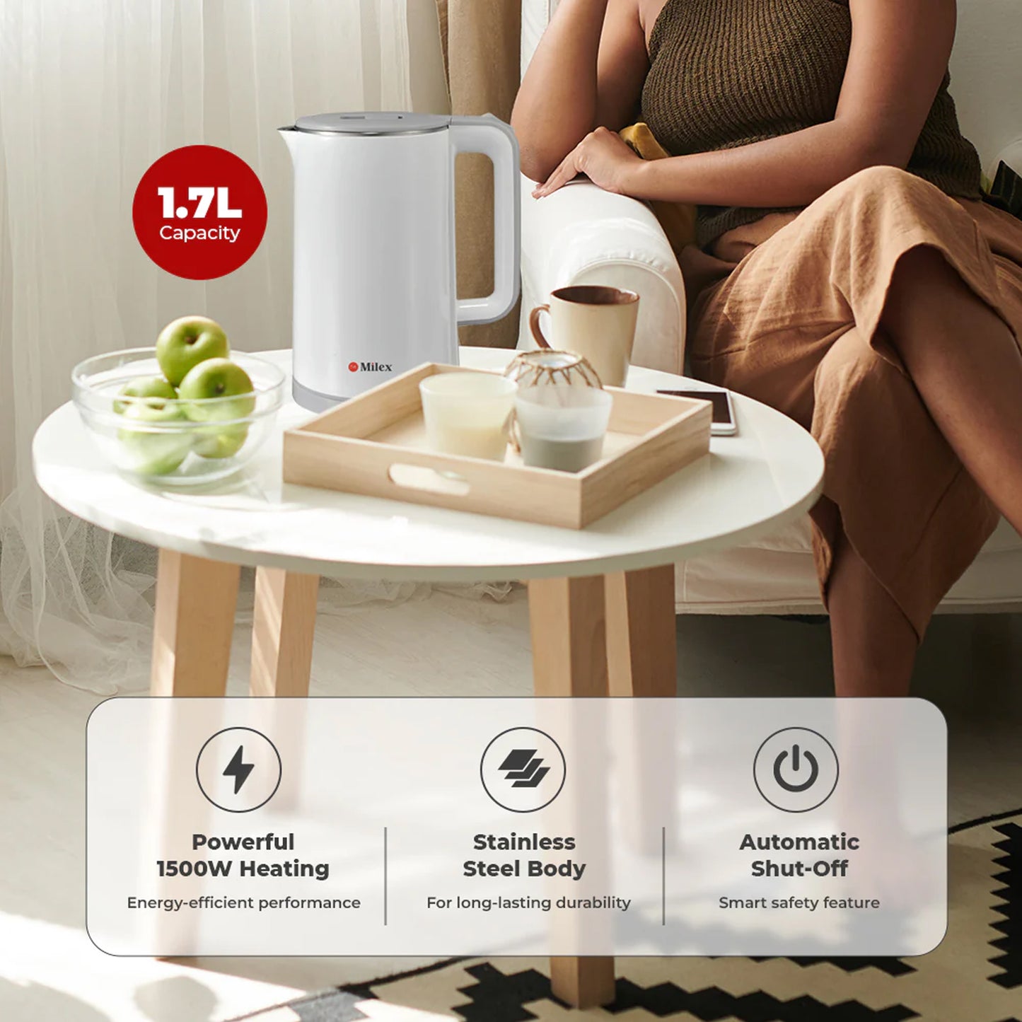 Milex 1.7Lt Electrical Kettle White