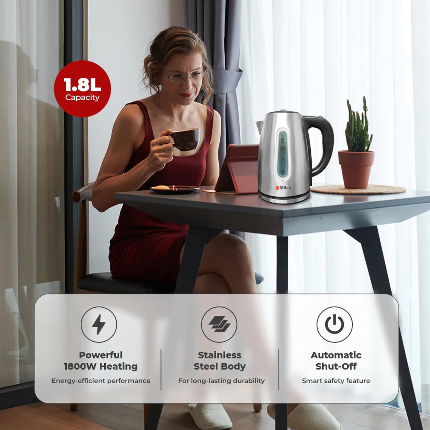 Milex 1.8Lt Electrical Kettle Stainless Steel
