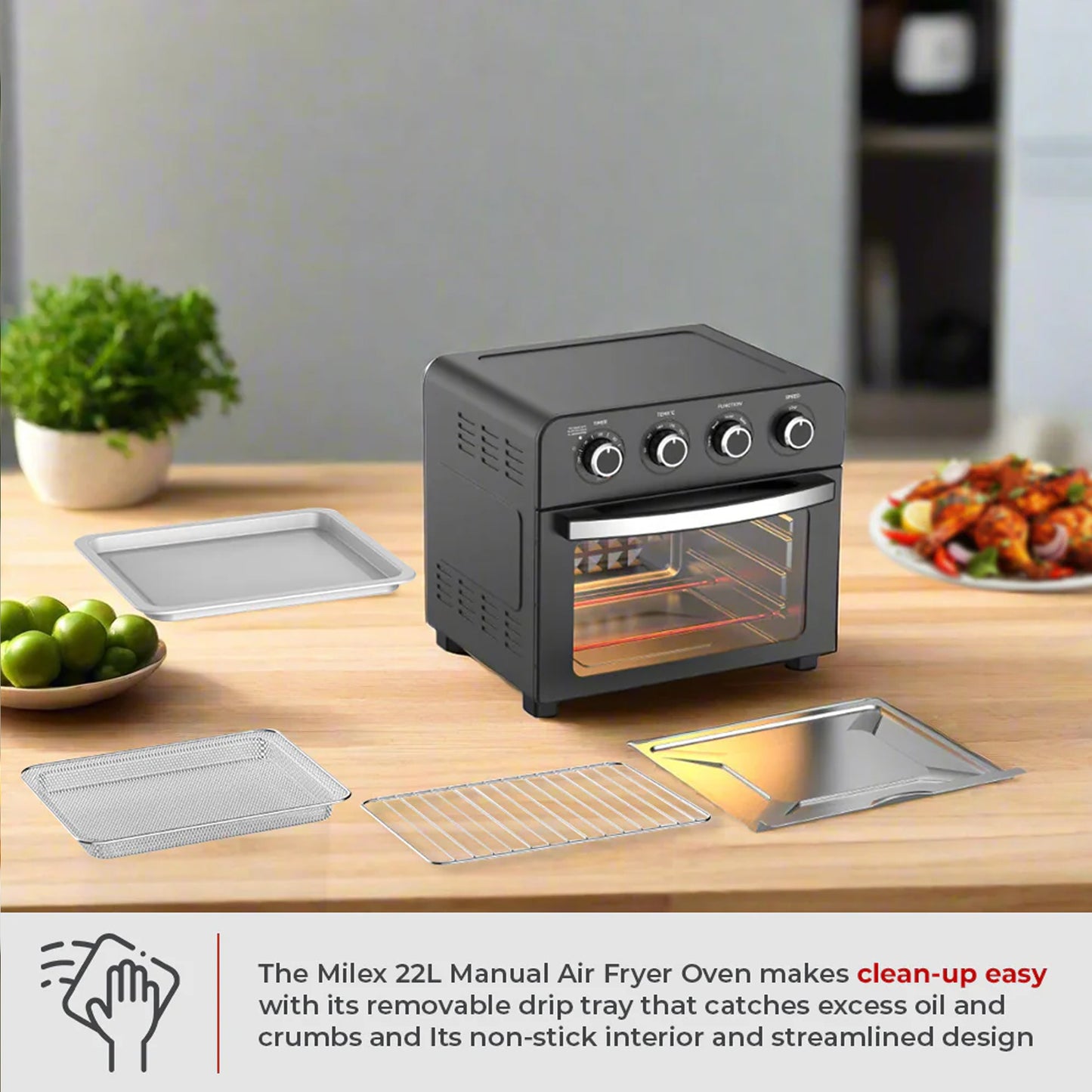 Milex 22L Manual Air Fryer Oven Black