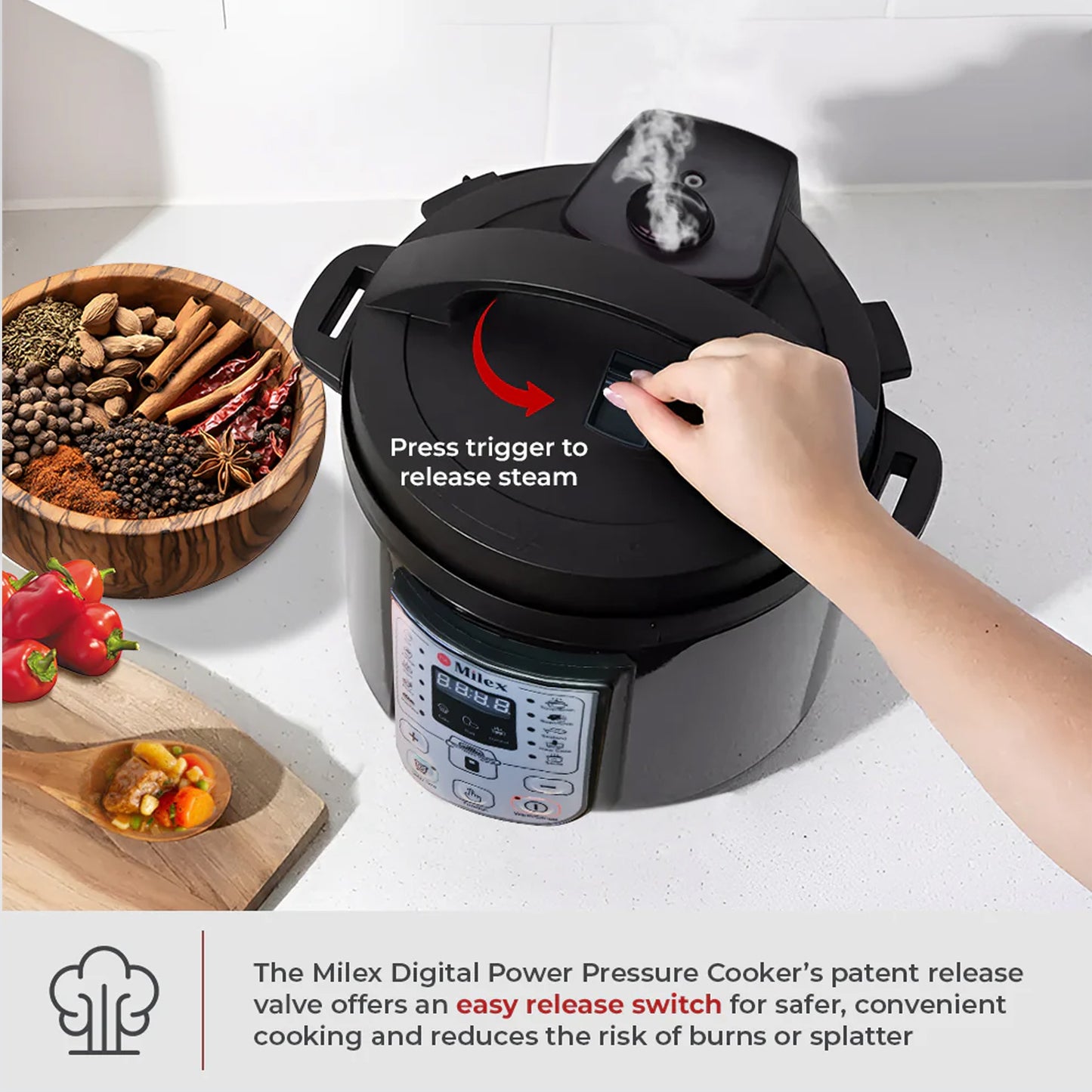 Milex 6Lt Digital Power Pressure Cooker Black