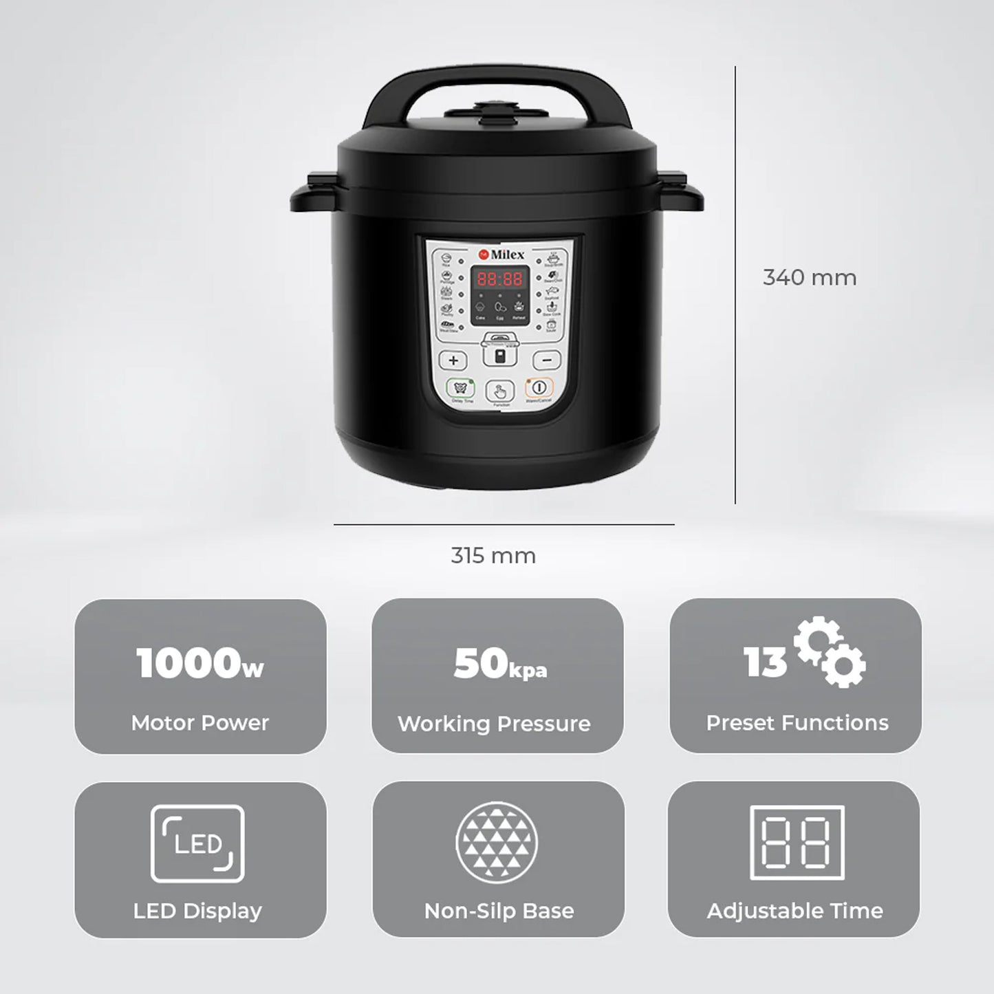 Milex 6Lt Digital Power Pressure Cooker Black