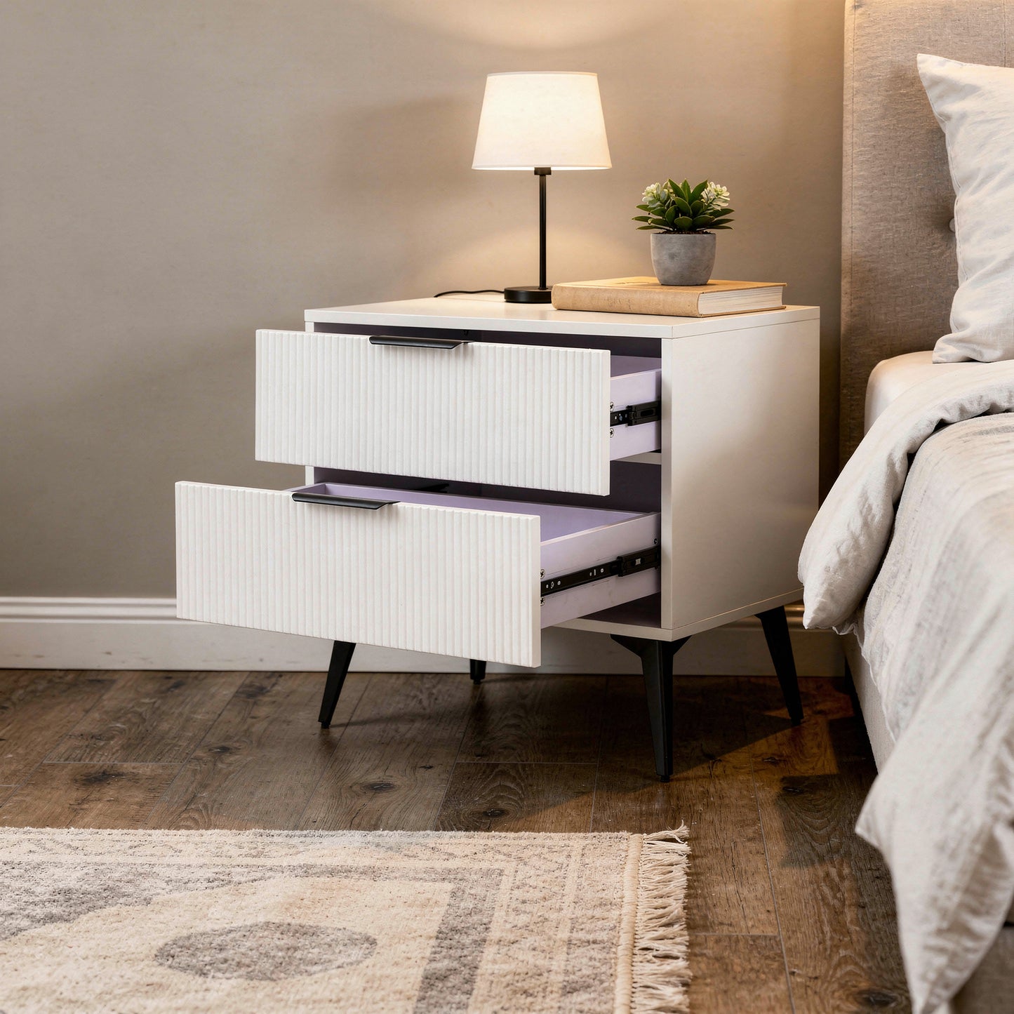 Modern 2 Drawer Nightstand White