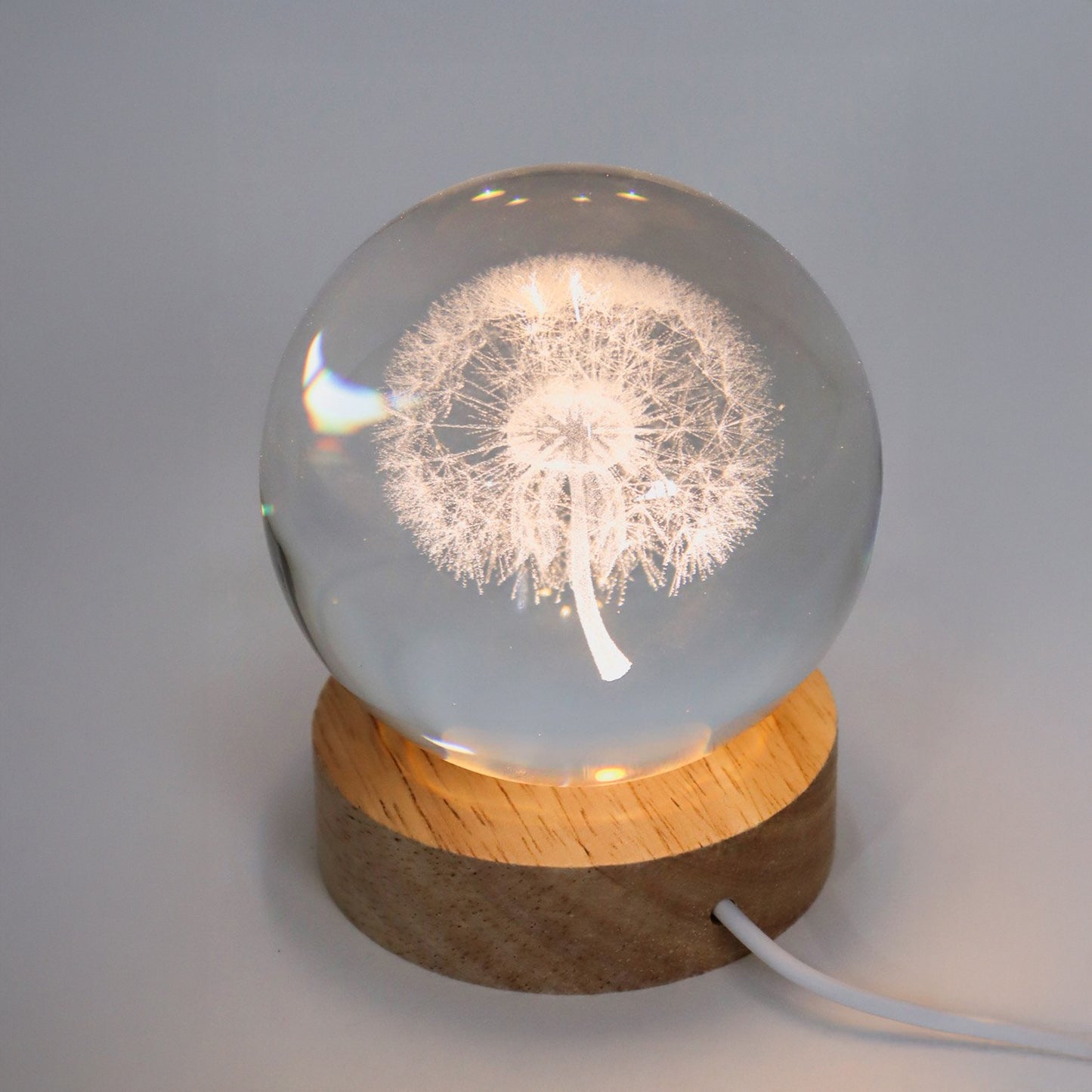 Urban Decor LED Dandelion Decor Light on Wooden Stand Clear