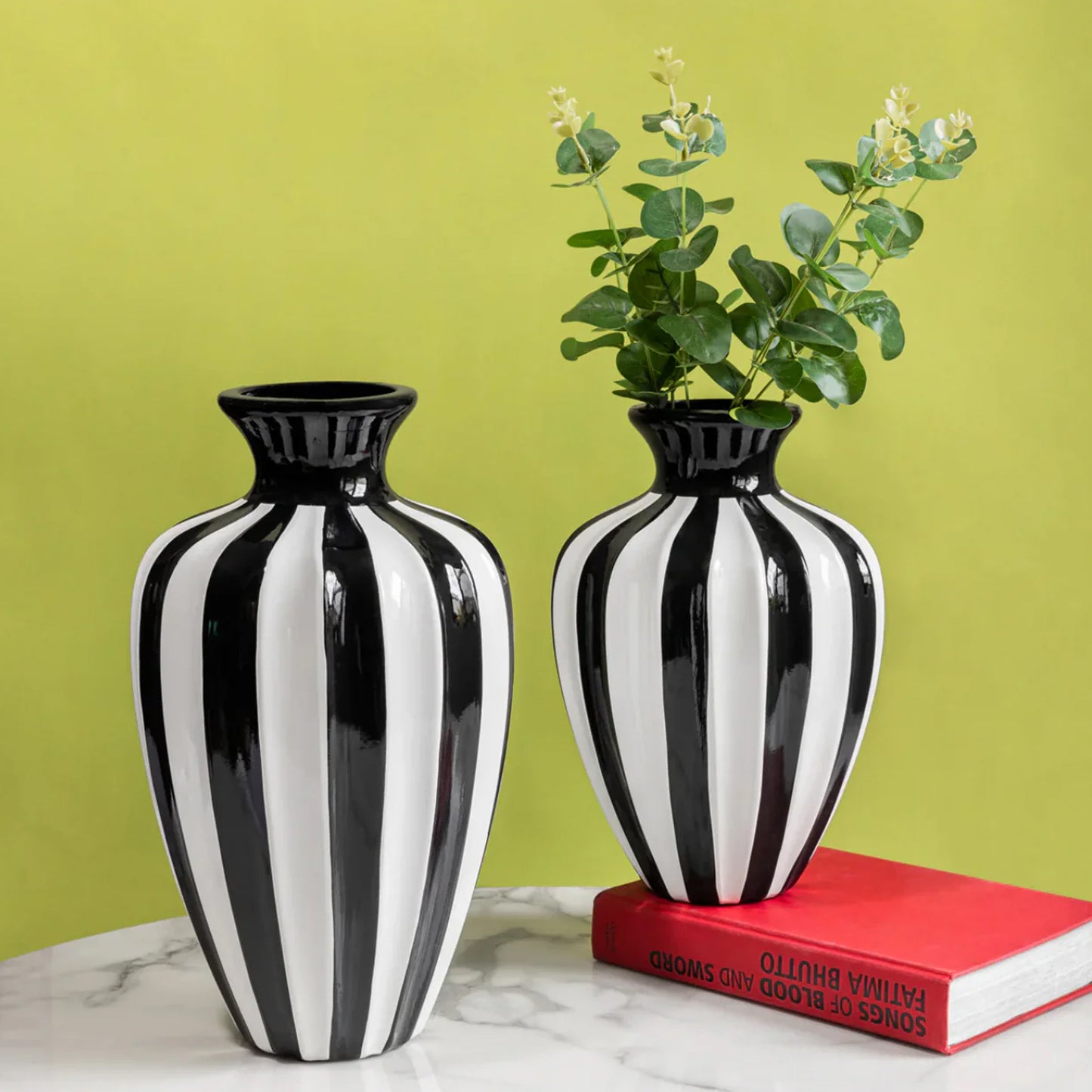 Urban Decor 35cm Striped Vase Black & White