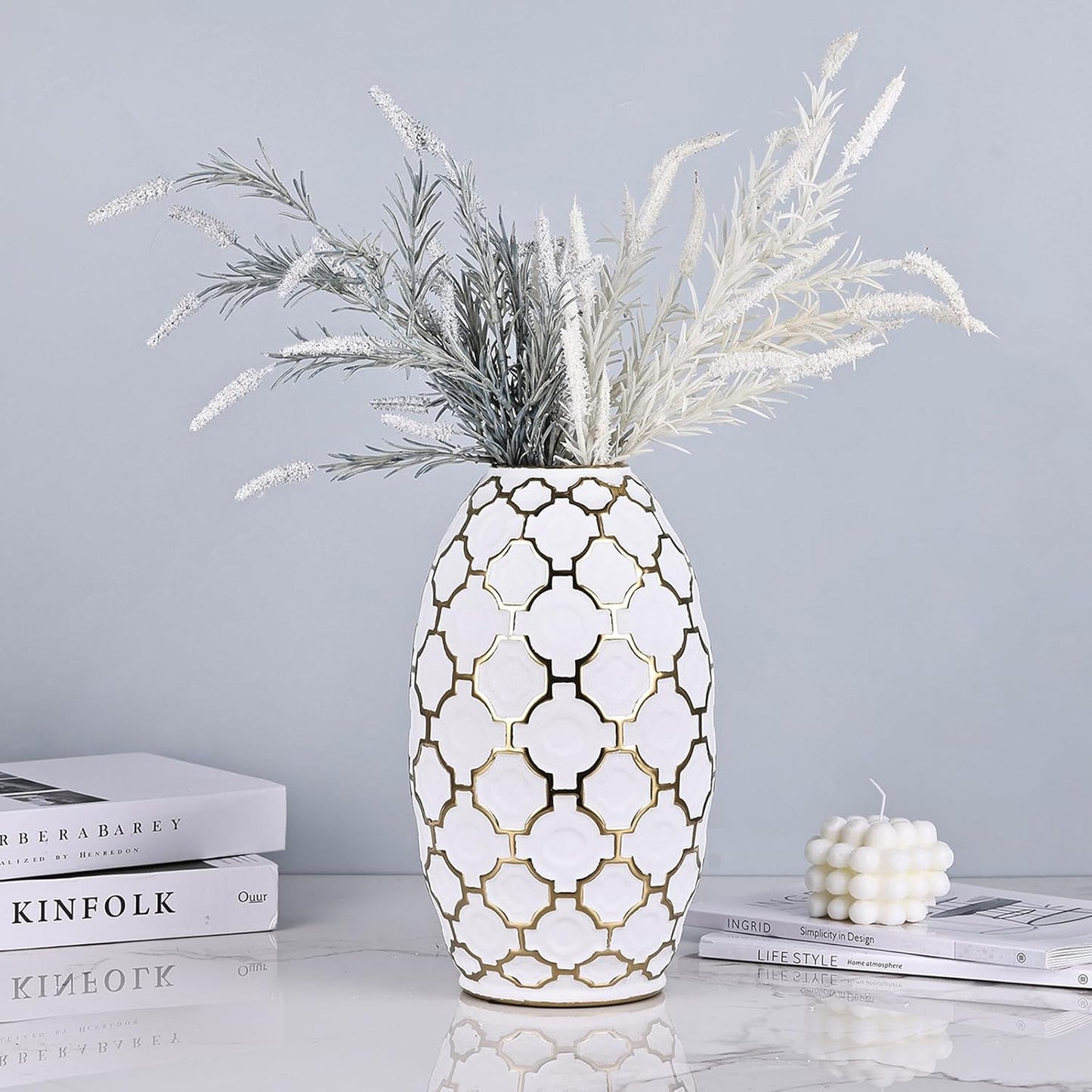 Urban Decor 41cm Ginger Jar with Lid Gold & White