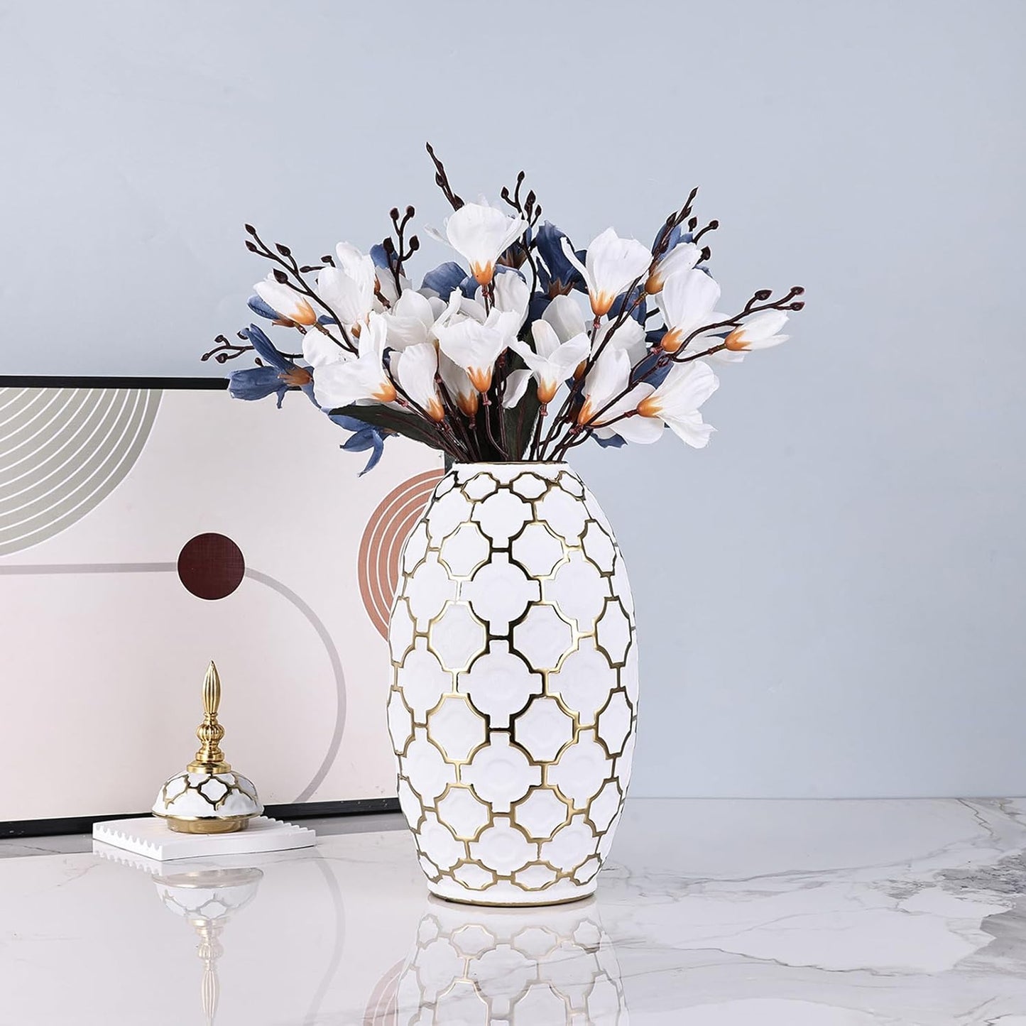 Urban Decor 41cm Ginger Jar with Lid Gold & White