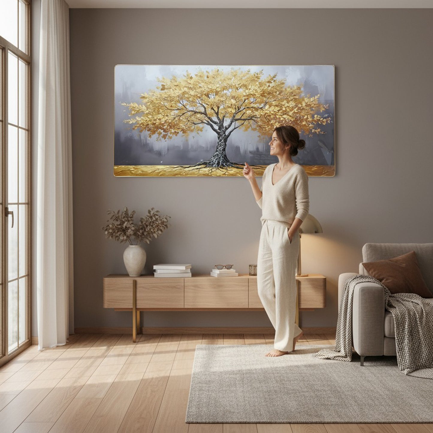 Golden Tree Painting Multicoloured