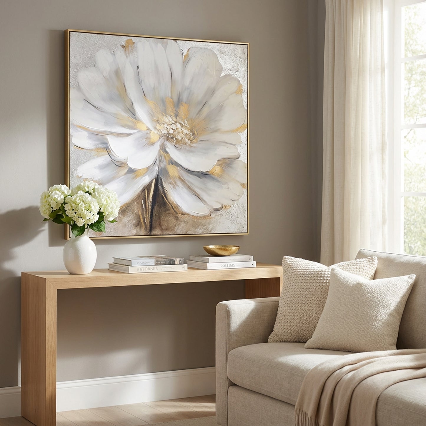 100 x 100cm Flower Design Frame White & Gold