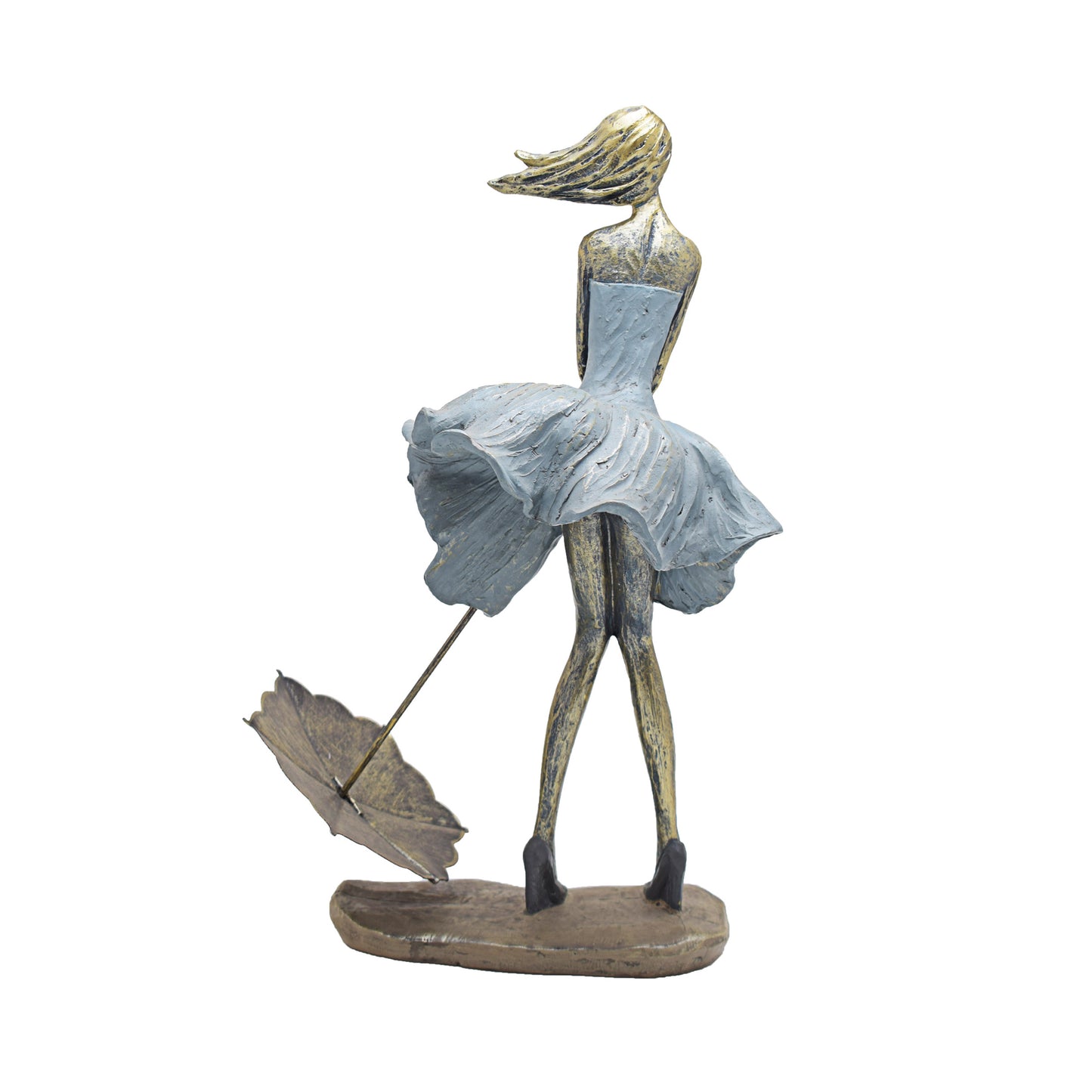 Urban Decor 32cm Lady with Umbrella Down Ornament Blue & Gold