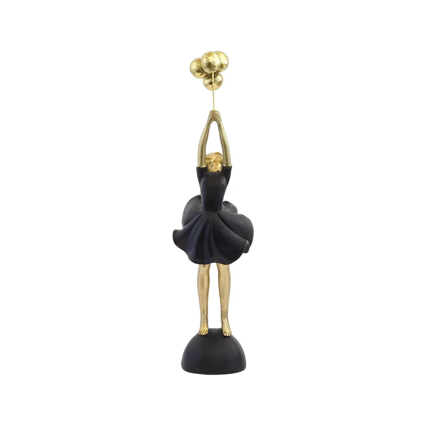 Urban Decor 28cm Girl Holding Balloons Ornament Black & Gold