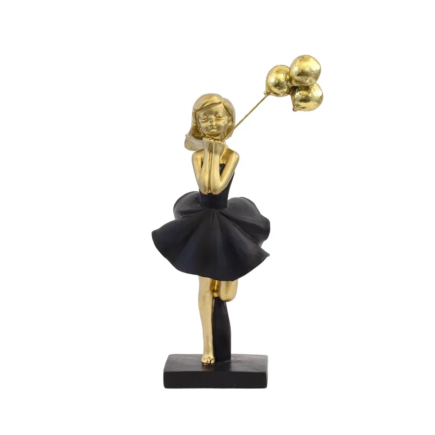 Urban Decor 24cm Girl Hugging Balloons Black & Gold