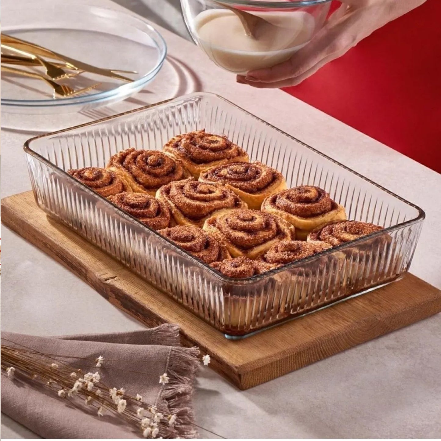 Borcam 3Lt Rectangular Ribbed Casserole Clear