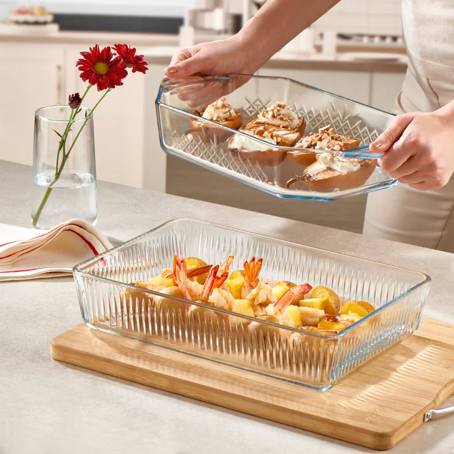 Borcam 3Lt Rectangular Ribbed Casserole Clear