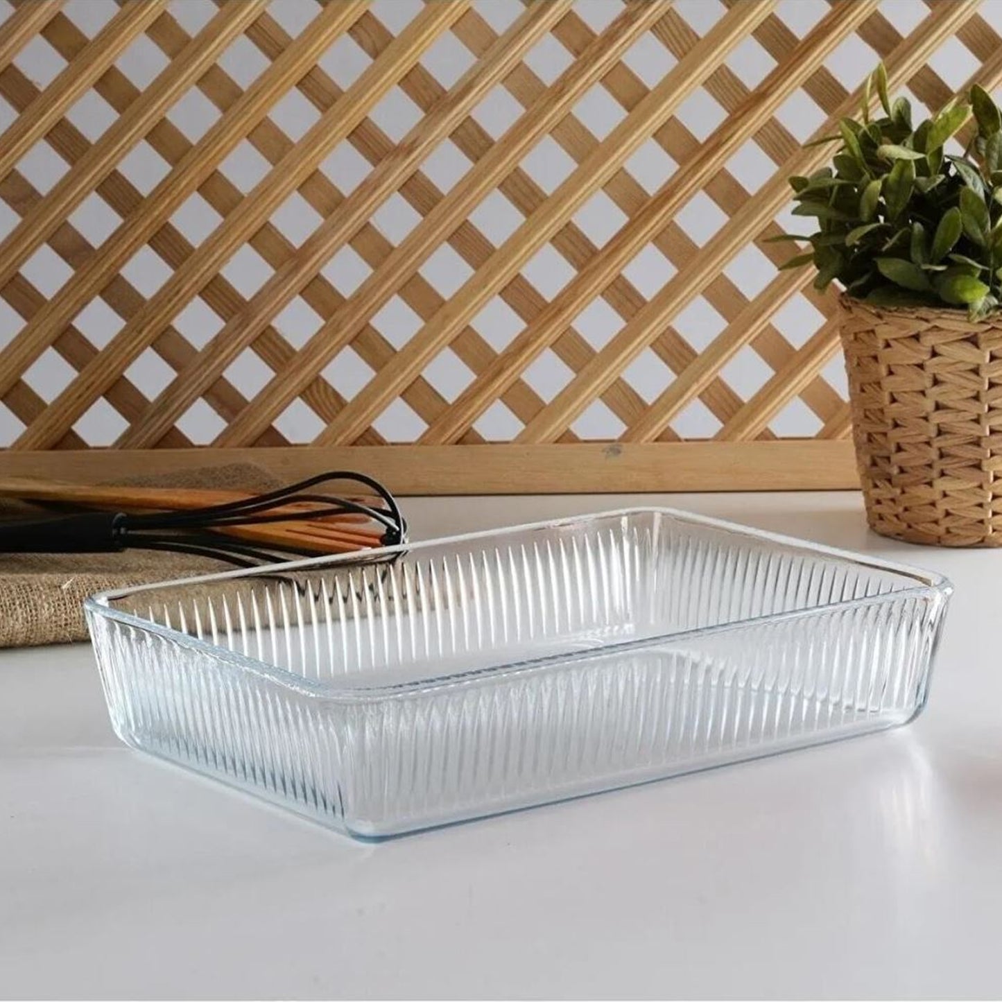 Borcam 3Lt Rectangular Ribbed Casserole Clear