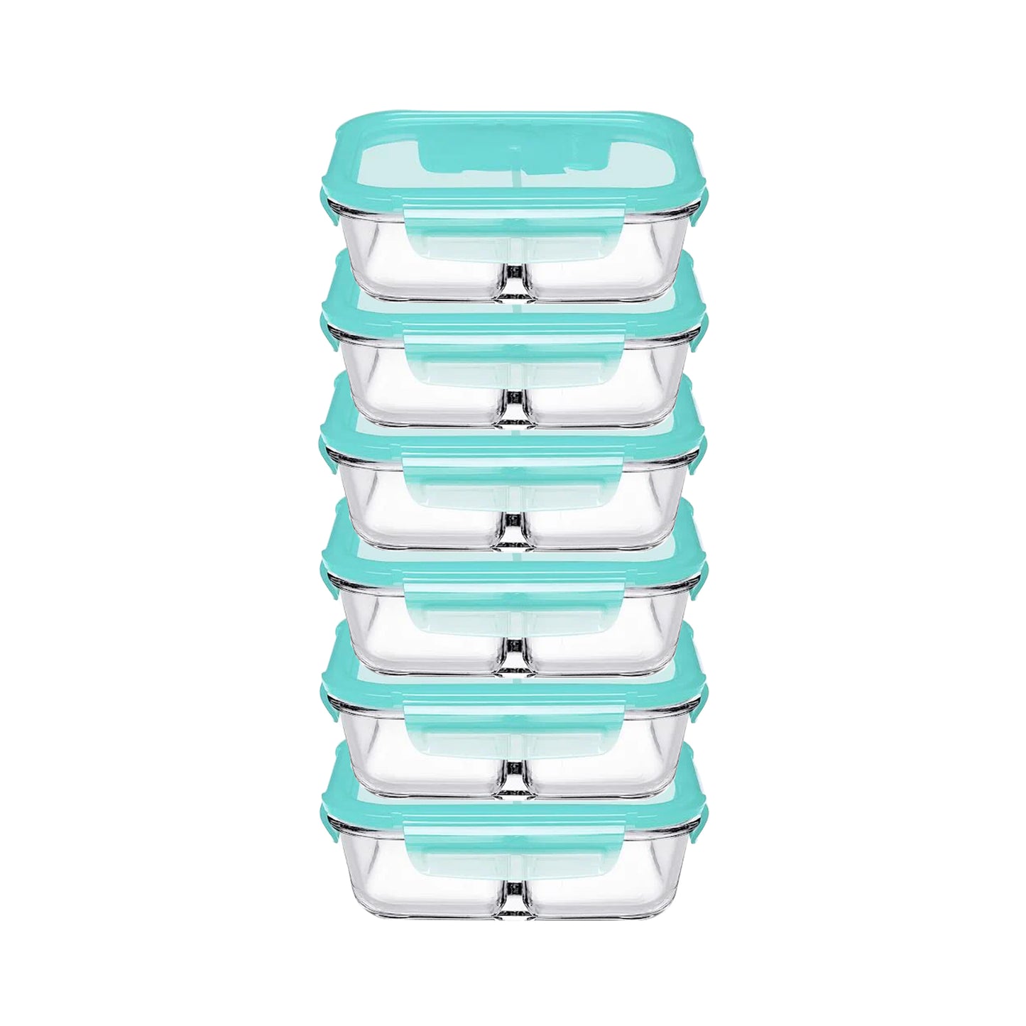 Pasabahce Snowbox 600ml 2 Division Cliplock Storage Bowl Green Set of 6