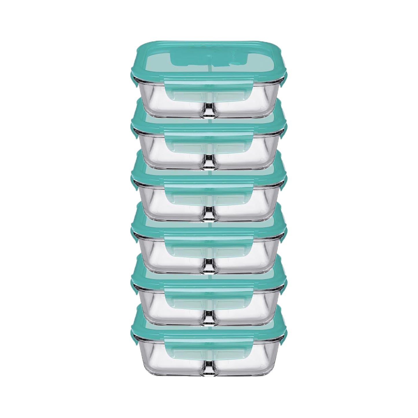 Pasabahce Snowbox 600ml 2 Division Cliplock Storage Bowl Green Set of 6