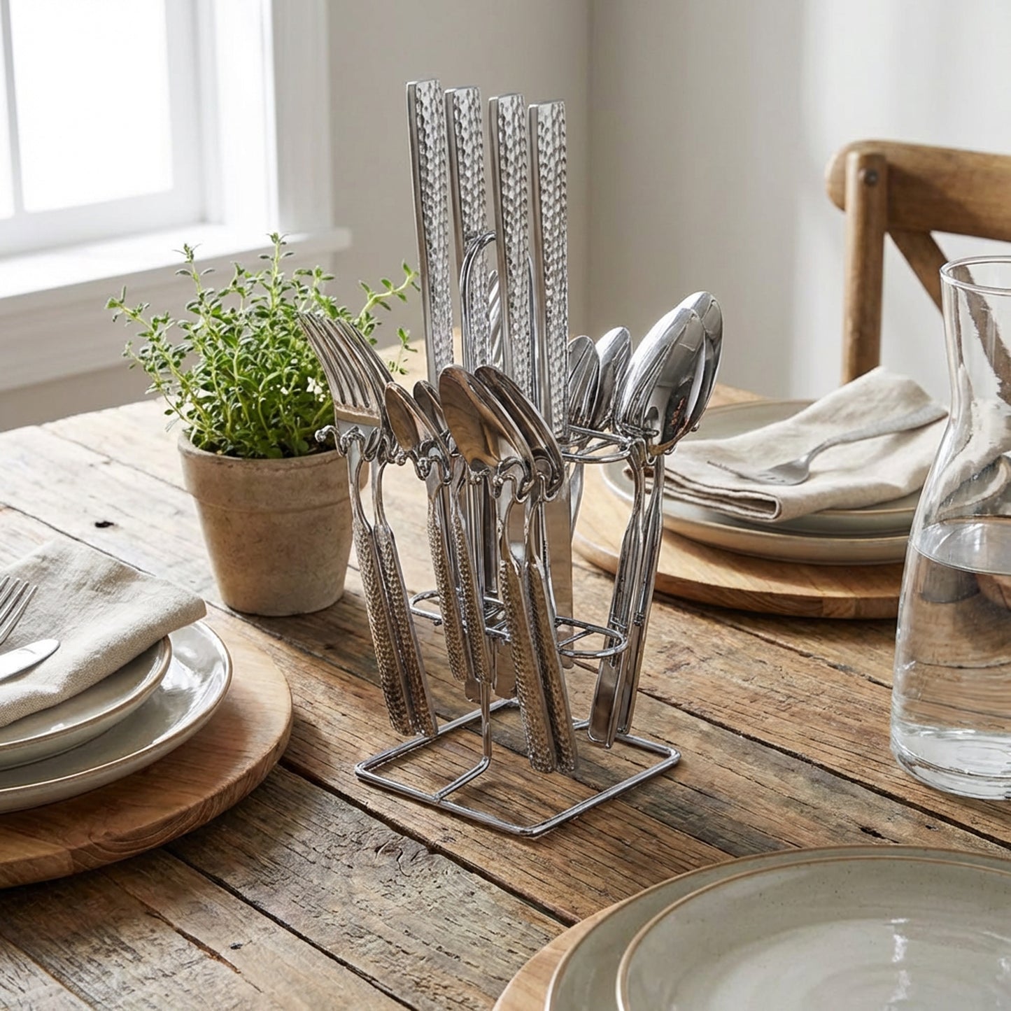 Rolux 16 Piece Hammered Cutlery Set Silver