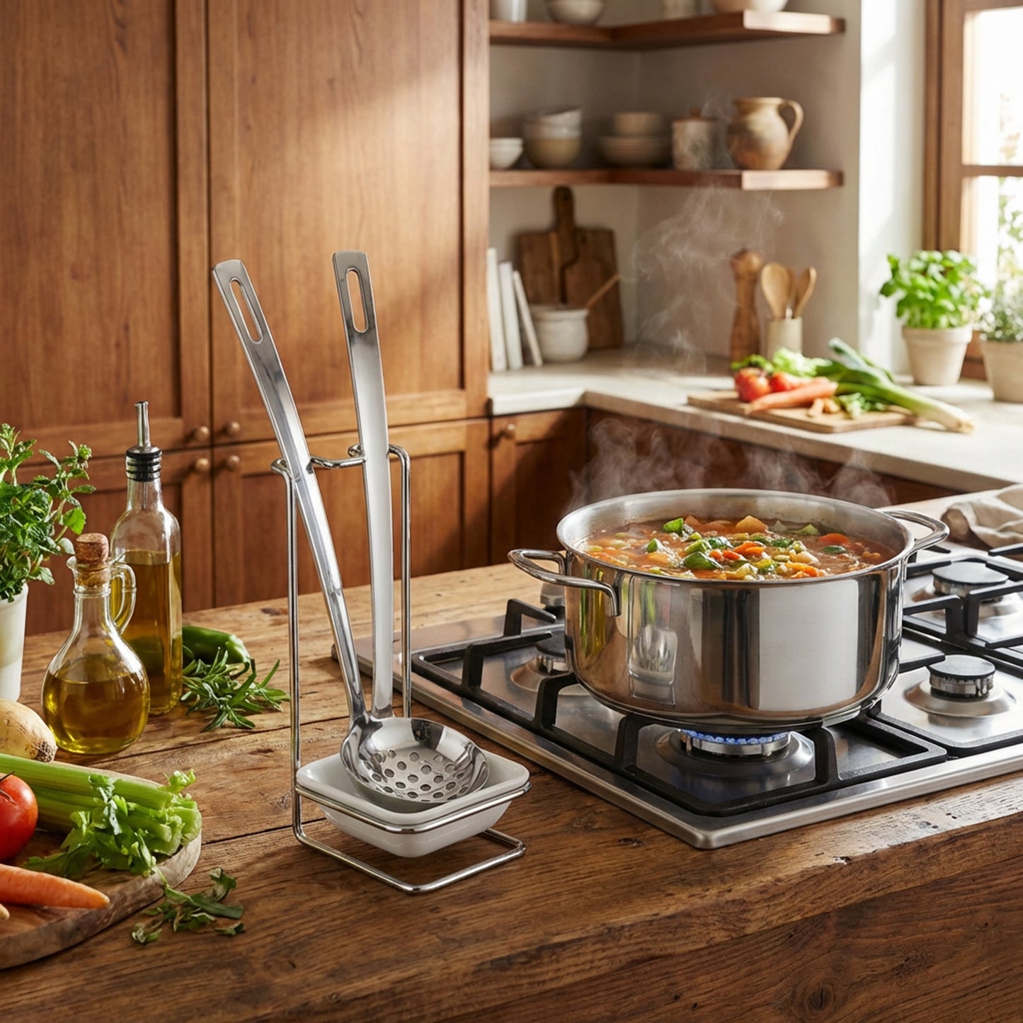 Rolux 2 Piece Ladle Set with Stand Silver