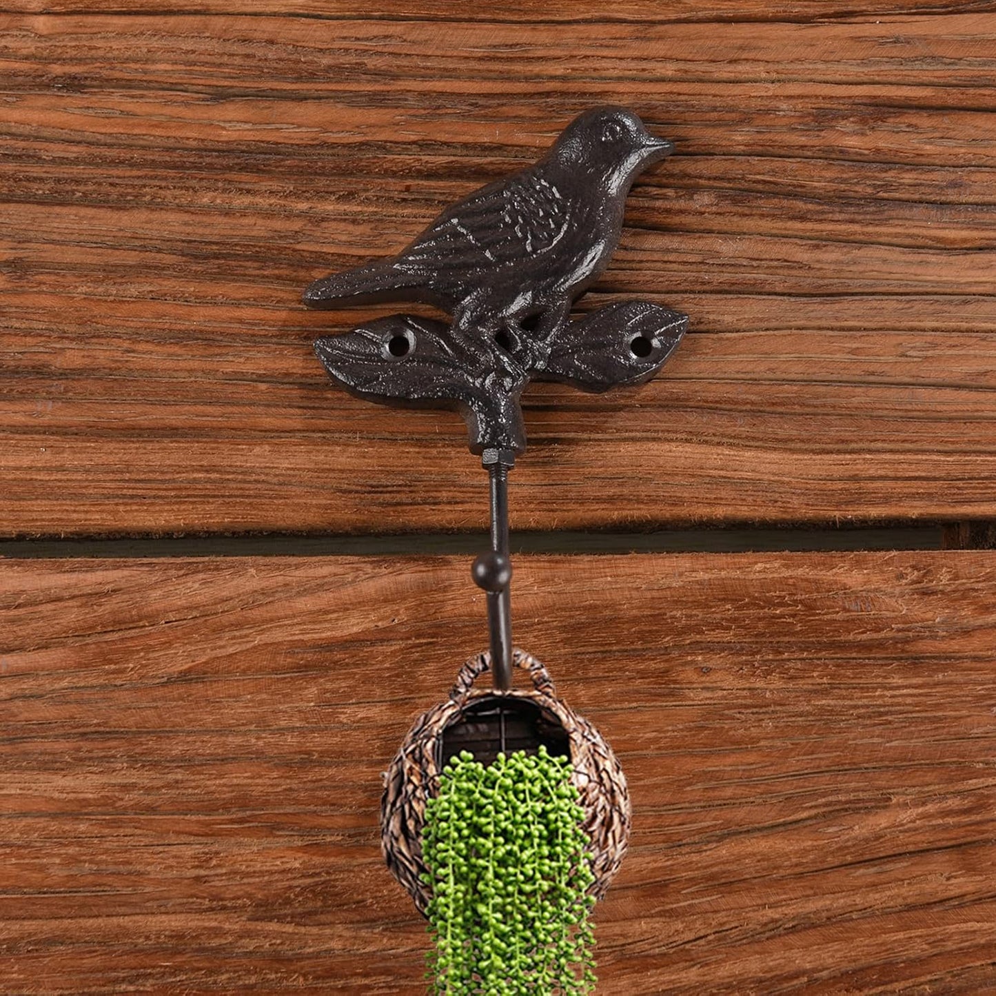 Urban Decor 17cm Bird on Leaf Single Hook Grey