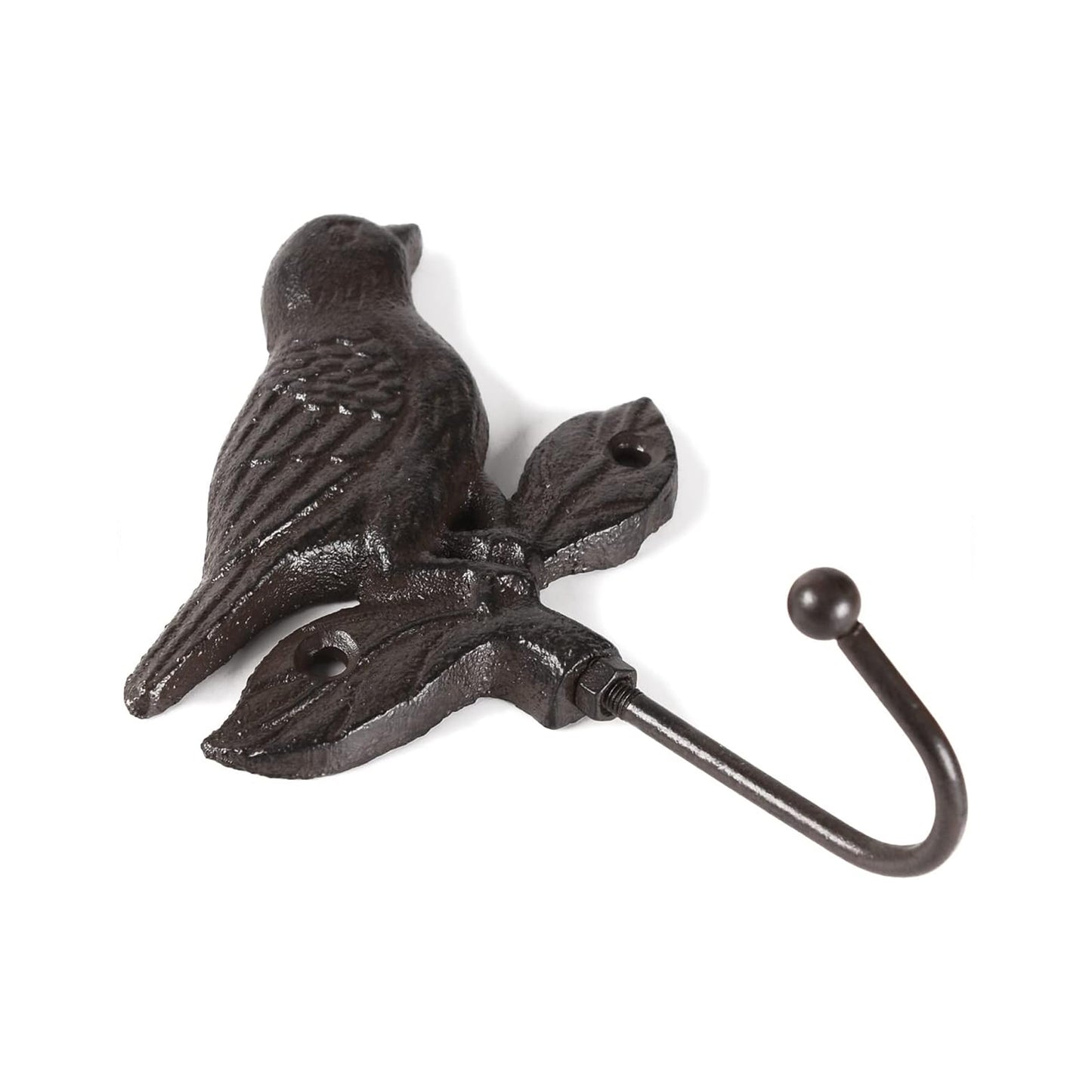 Urban Decor 17cm Bird on Leaf Single Hook Grey