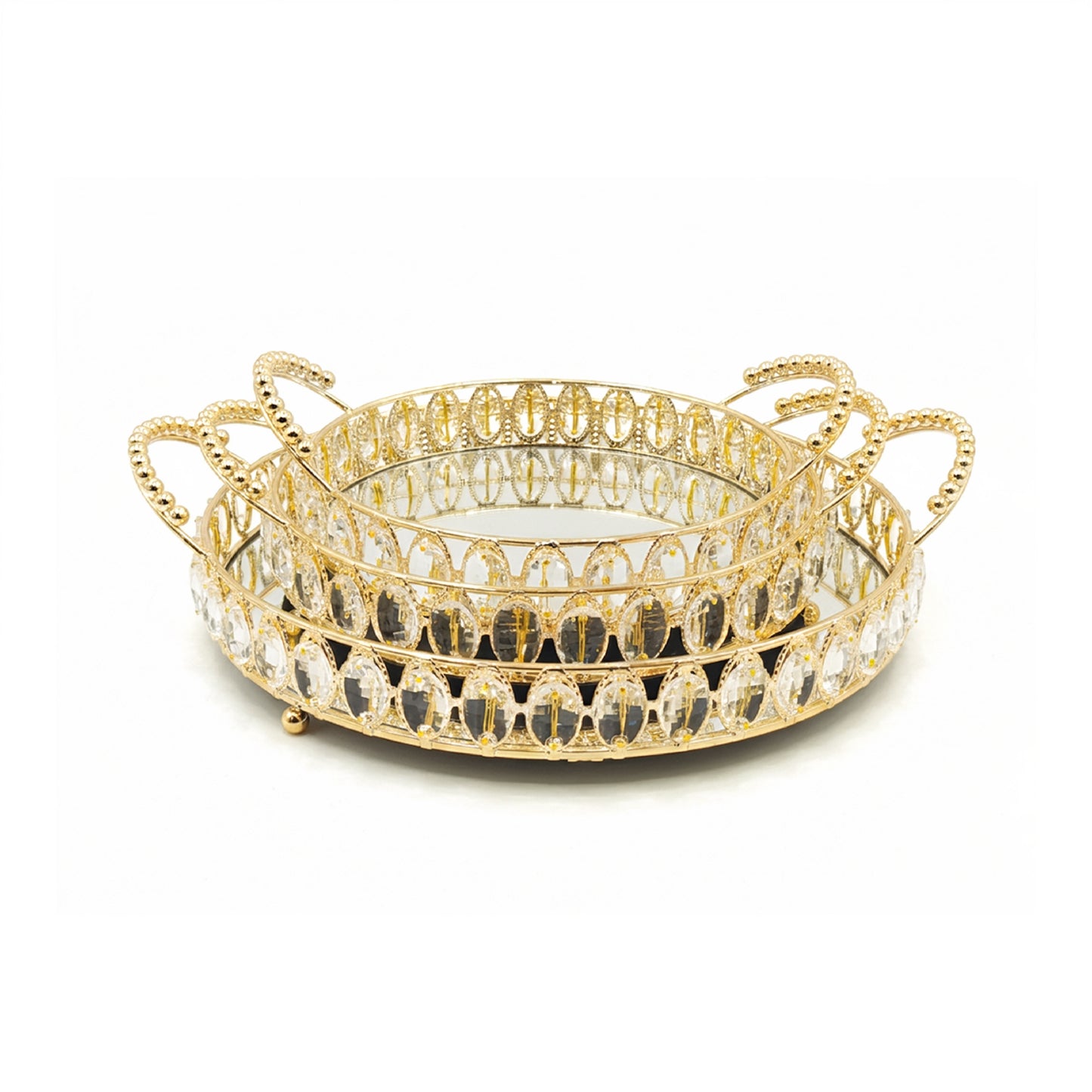 3 Piece Mirror Tray Set Gold