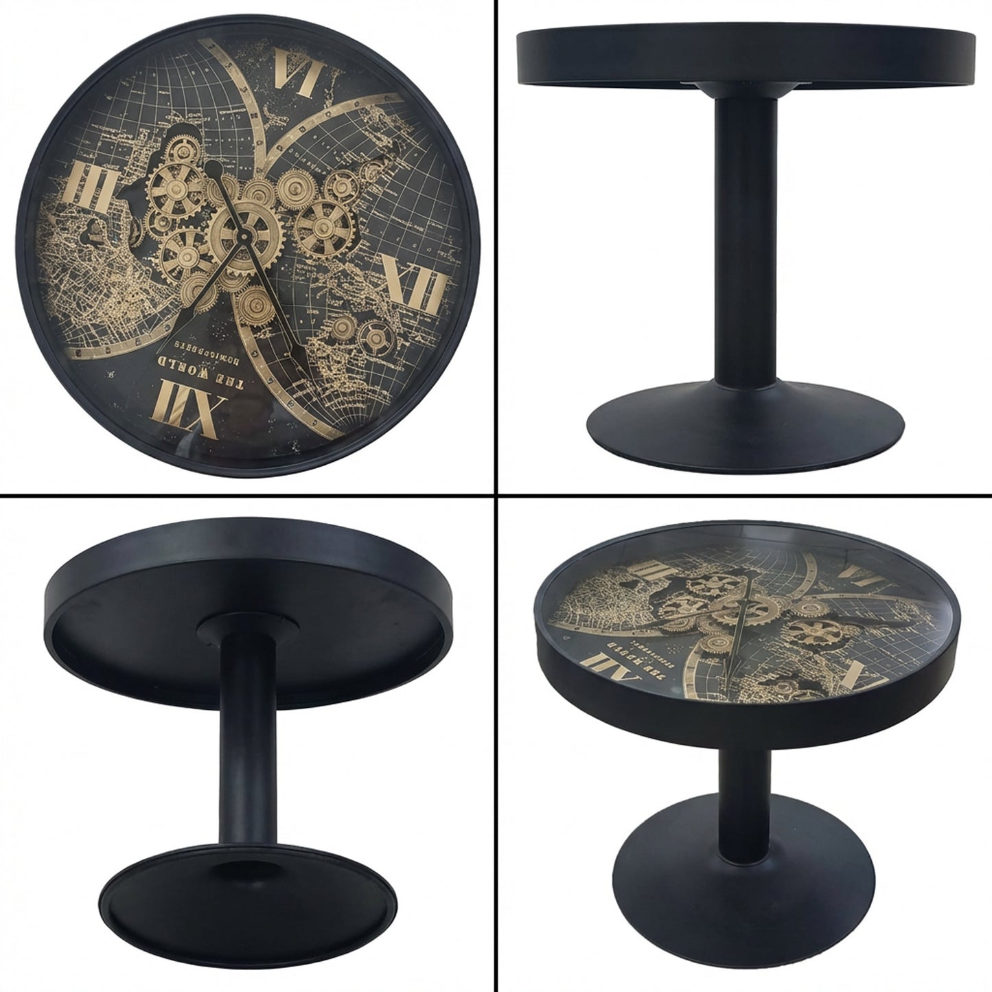 Side Table with Clock Black