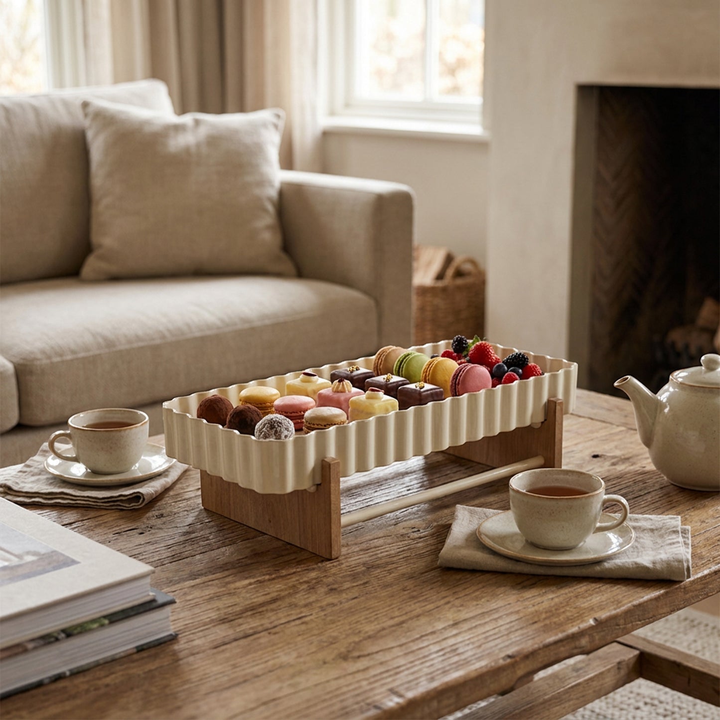 Wooden Cake Stand Cream
