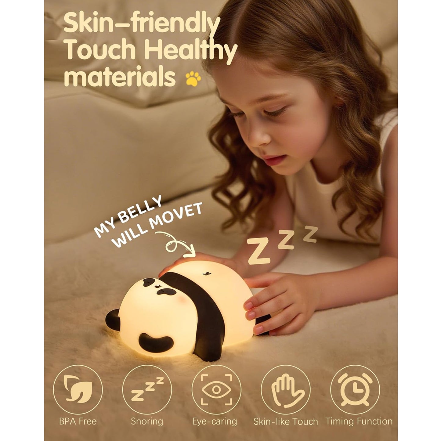 Snoring Panda Baby Night Light Black & White